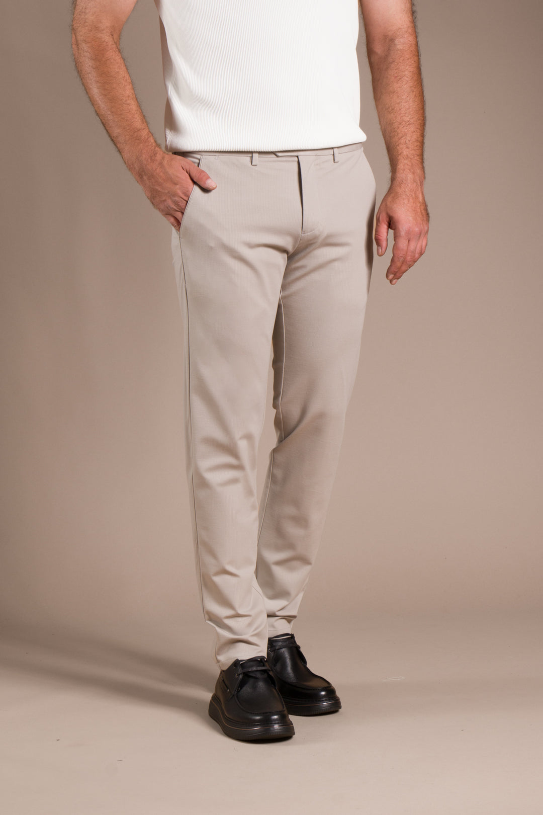 Taş Çizgili Penye Ribanalı Slim Fit Keten Pantolon