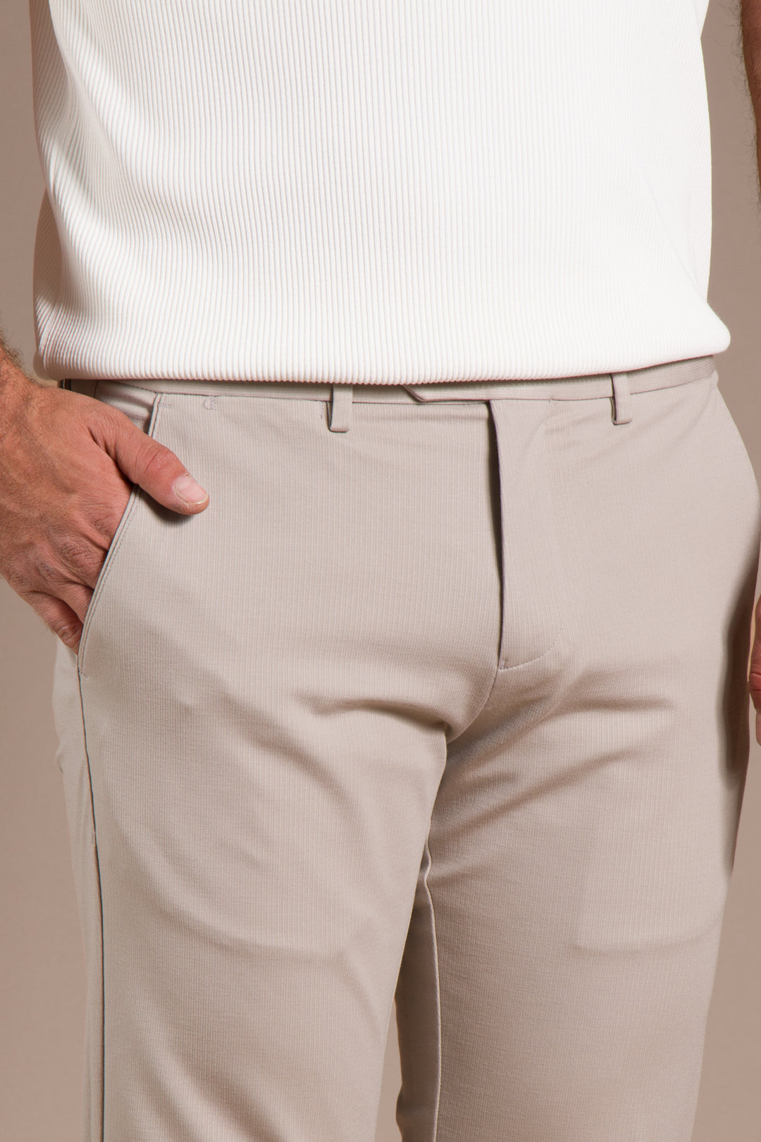 Taş Çizgili Penye Ribanalı Slim Fit Keten Pantolon
