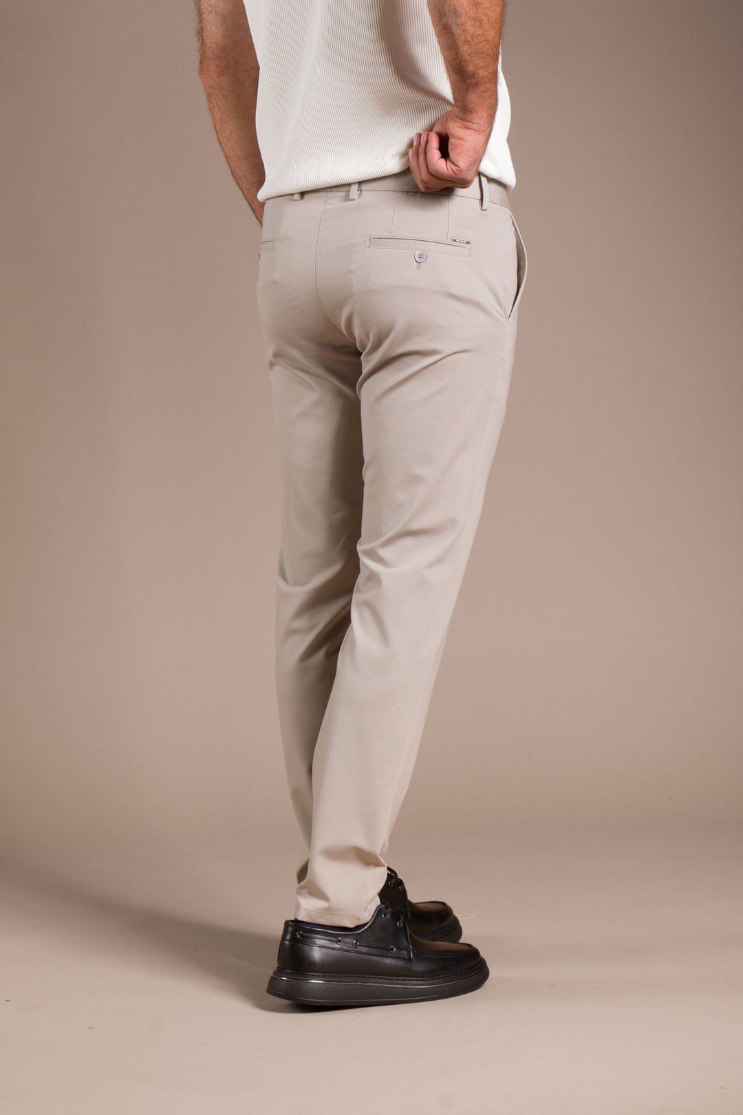 Taş Çizgili Penye Ribanalı Slim Fit Keten Pantolon
