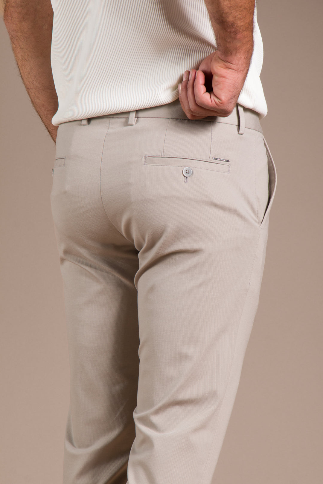 Taş Çizgili Penye Ribanalı Slim Fit Keten Pantolon