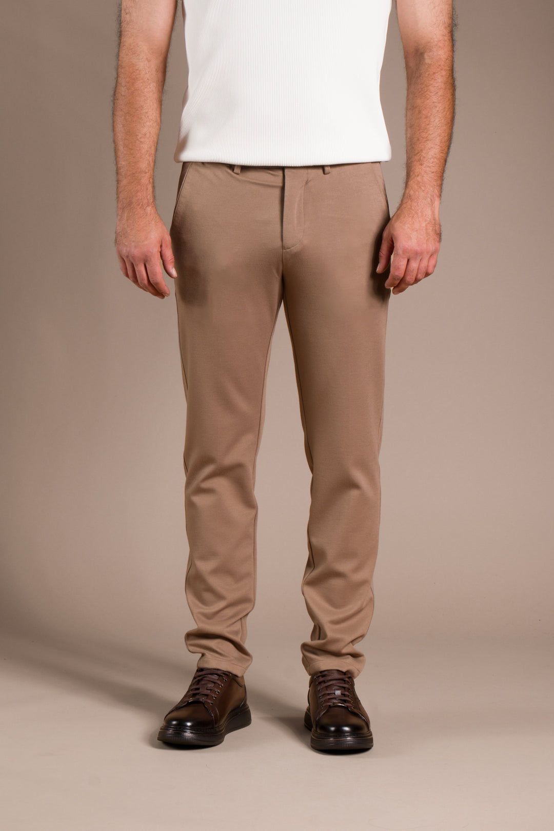 Bej Monaco Ribanalı Slim Fit Pantolon