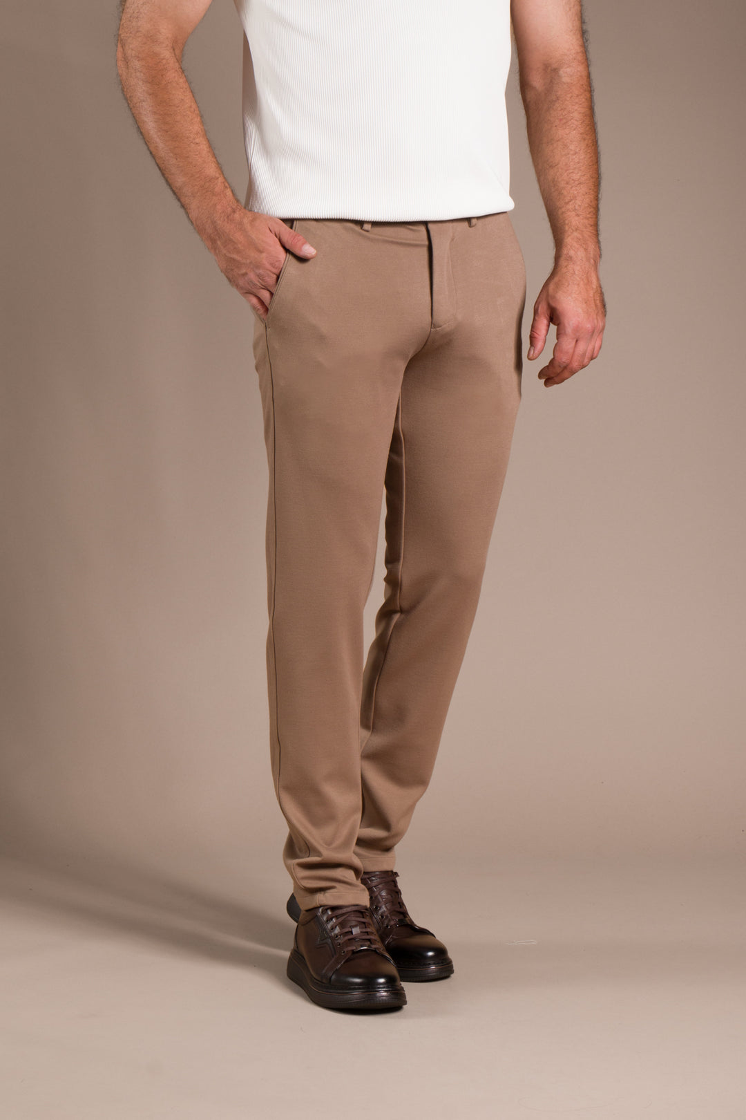 Bej Monaco Ribanalı Slim Fit Pantolon