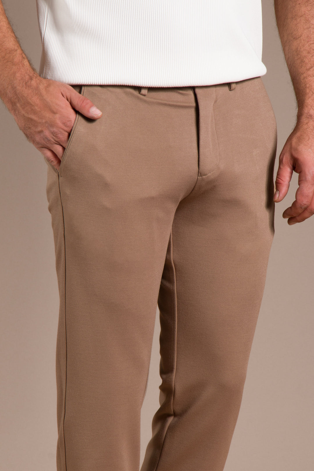 Bej Monaco Ribanalı Slim Fit Pantolon