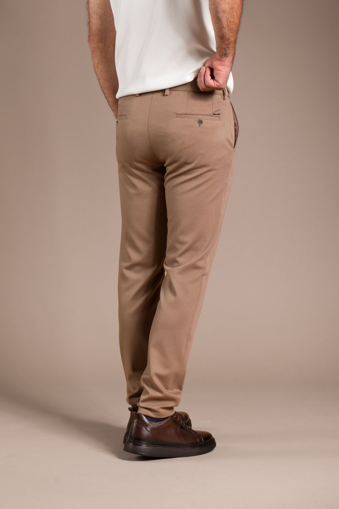 Bej Monaco Ribanalı Slim Fit Pantolon