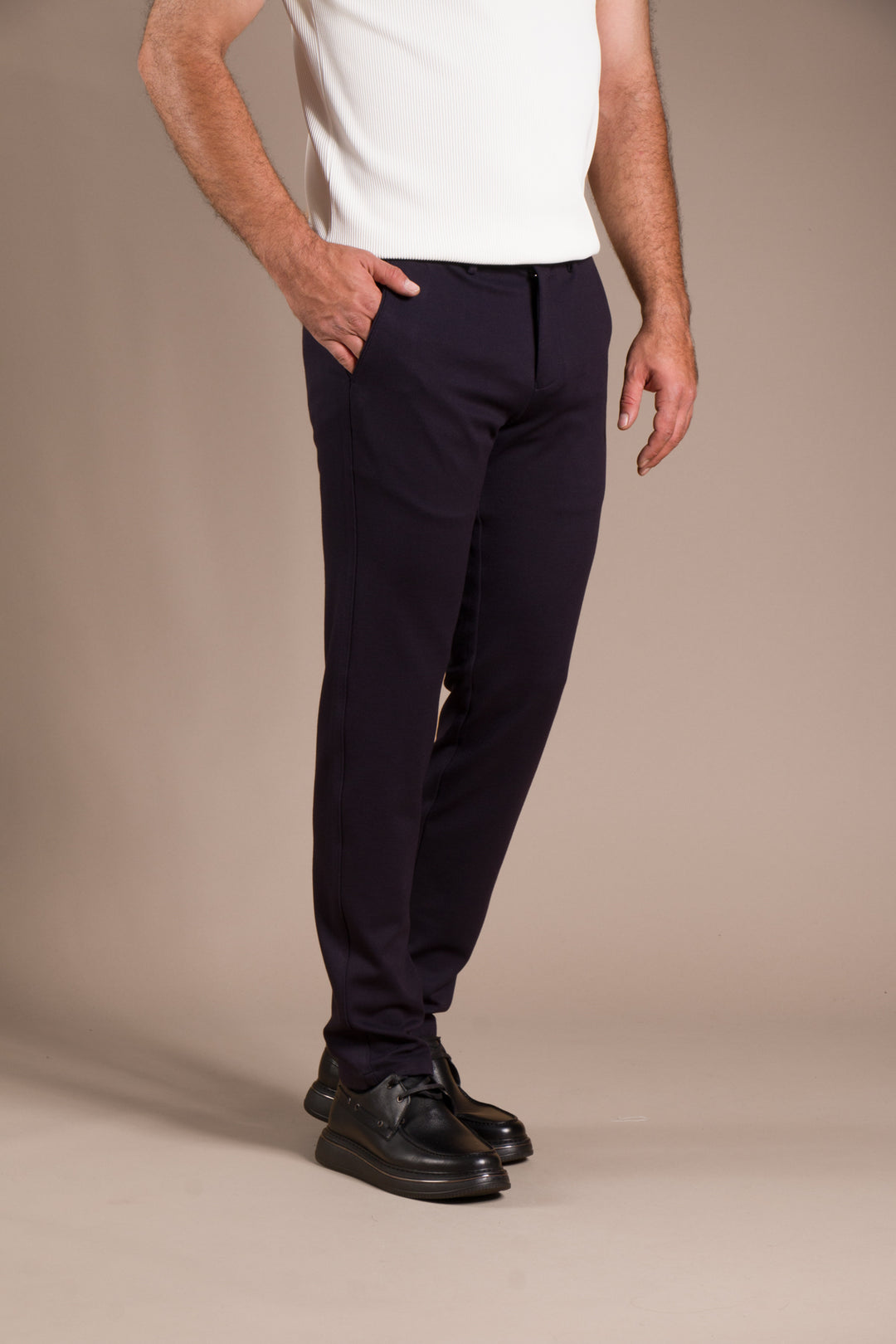 Lacivert Monaco Ribanalı Slim Fit Pantolon