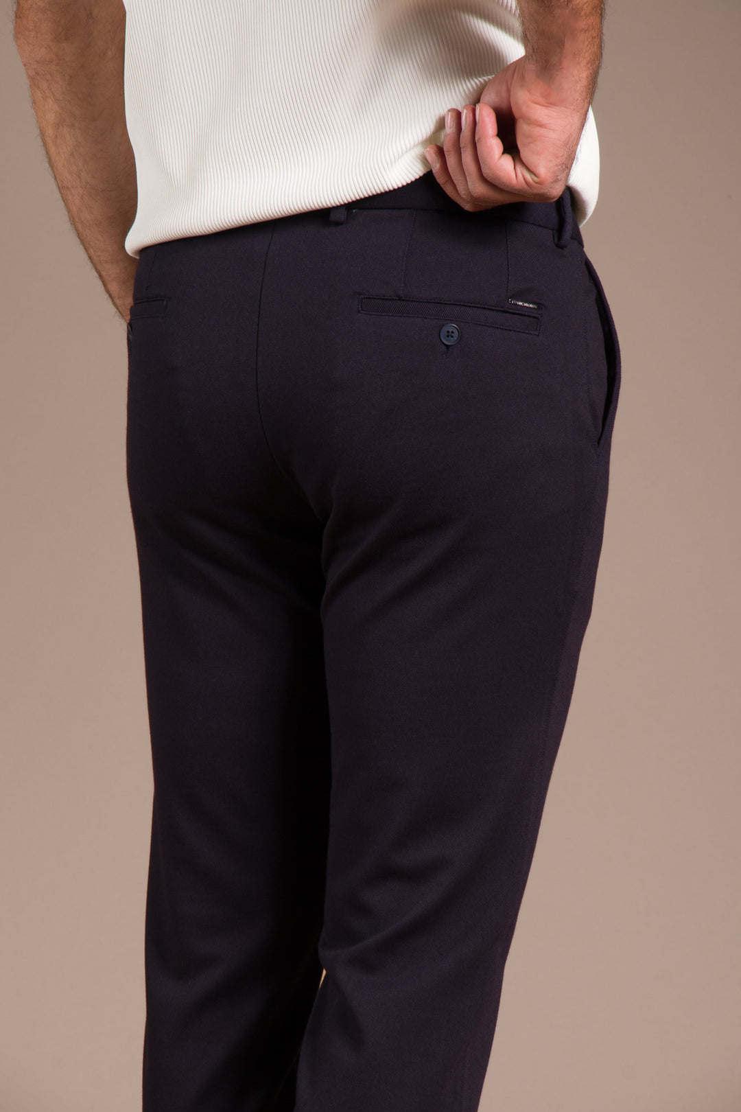 Lacivert Monaco Ribanalı Slim Fit Pantolon