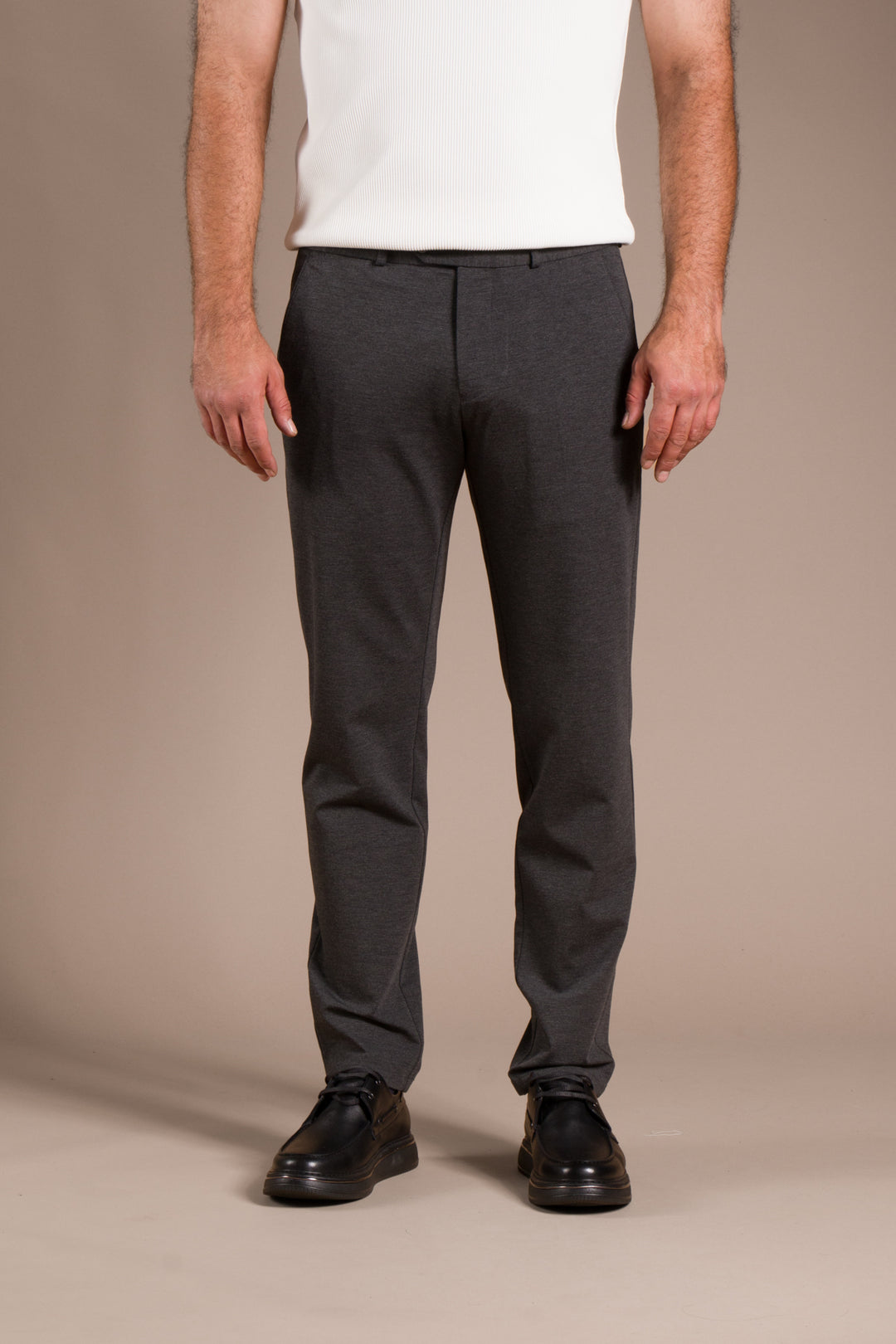 Antrasit Penye Ribanalı Slim Fit Keten Pantolon