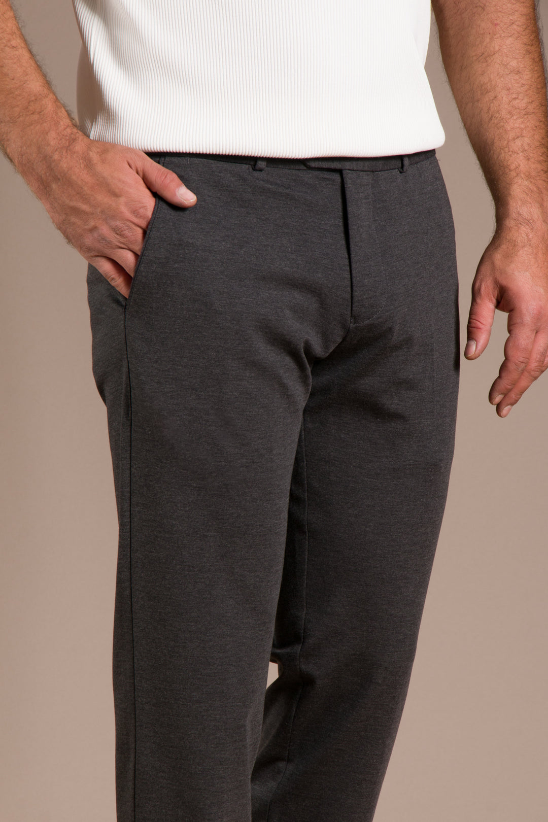 Antrasit Penye Ribanalı Slim Fit Keten Pantolon