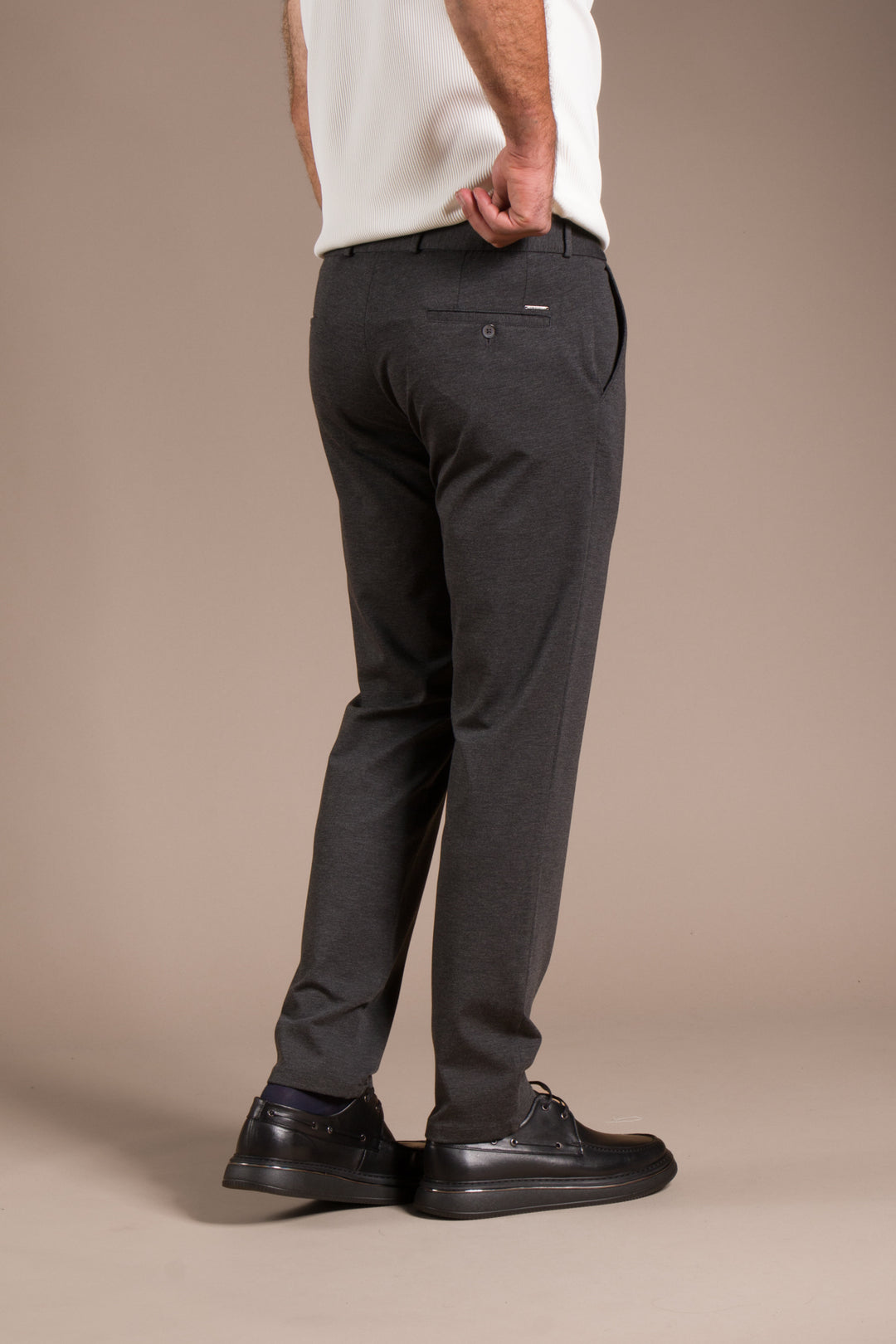 Antrasit Penye Ribanalı Slim Fit Keten Pantolon