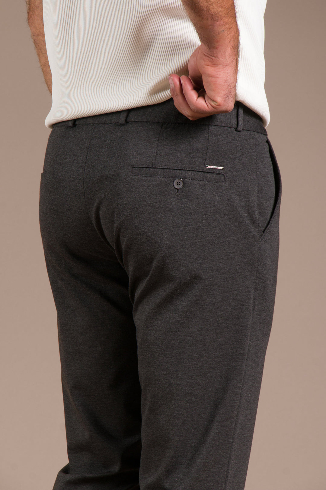 Antrasit Penye Ribanalı Slim Fit Keten Pantolon