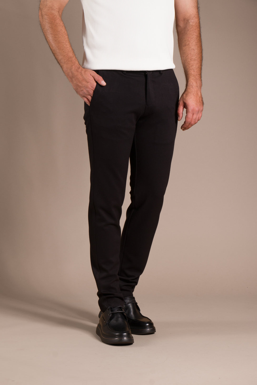 Siyah Monaco Ribanalı Slim Fit Pantolon