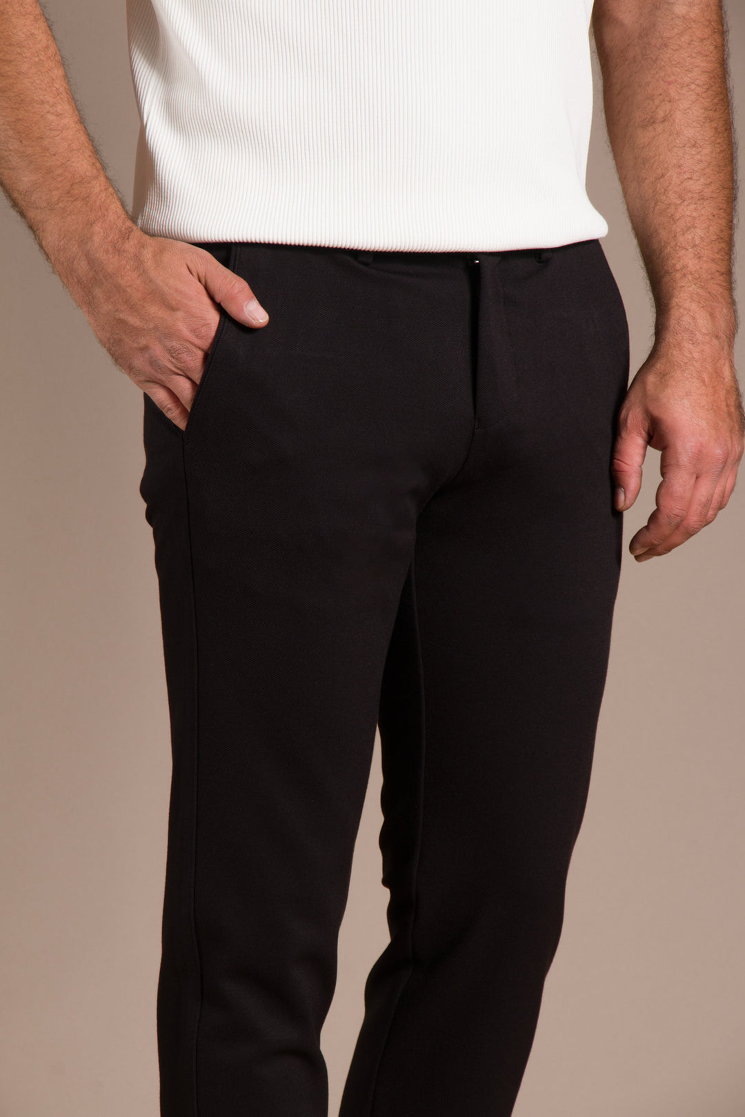 Siyah Monaco Ribanalı Slim Fit Pantolon