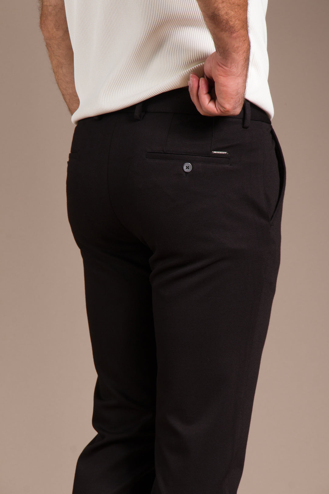 Siyah Monaco Ribanalı Slim Fit Pantolon