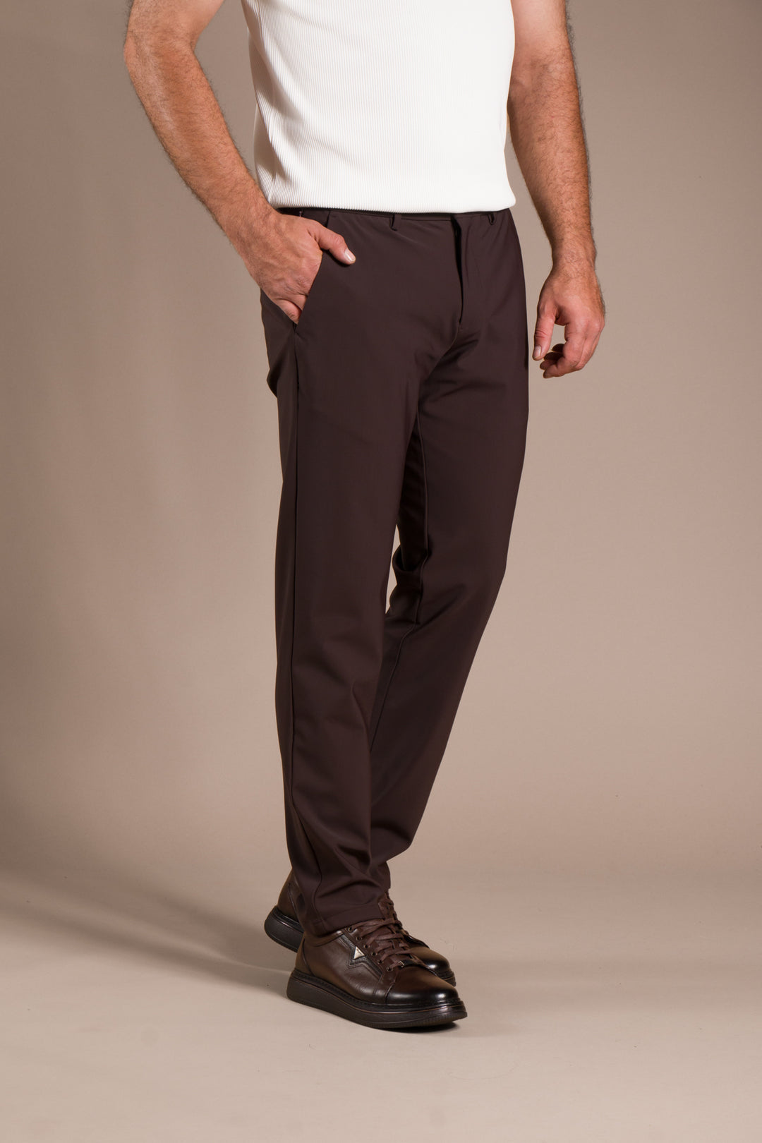 Kahve Ribanalı Kolombiya Slim Fit Pantolon