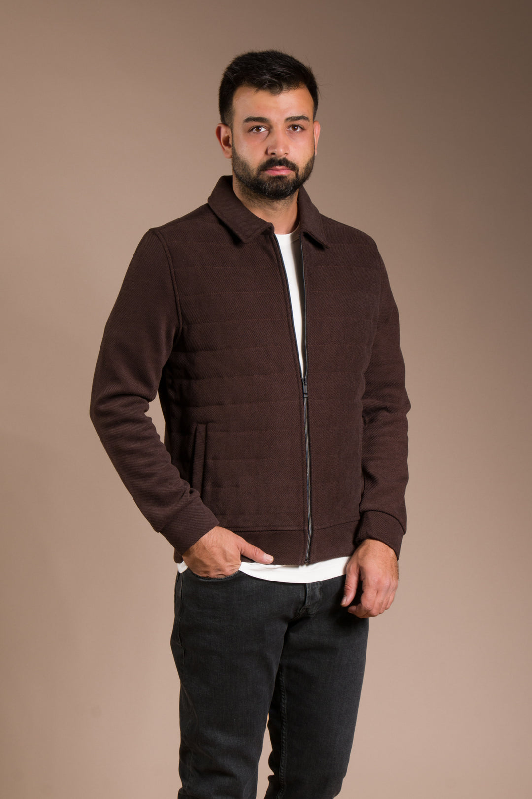 Kahve Soft Dokulu Kapitone İnce Ceket