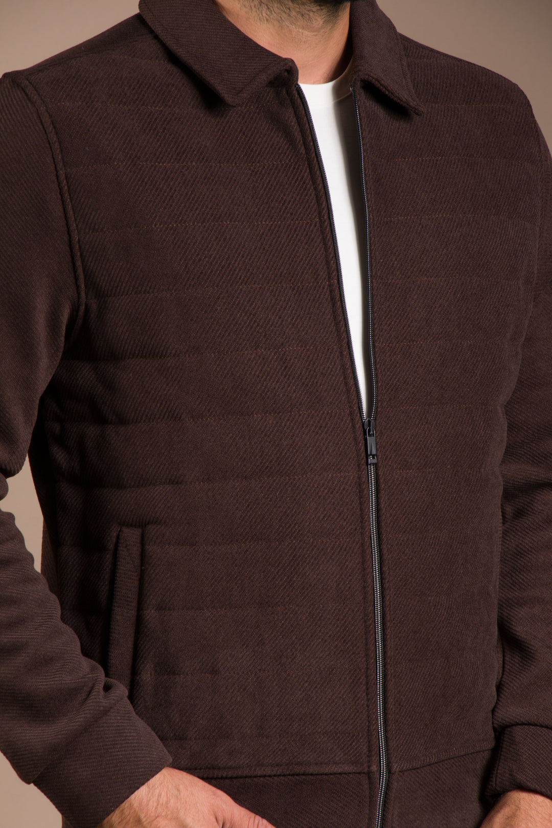Kahve Soft Dokulu Kapitone İnce Ceket