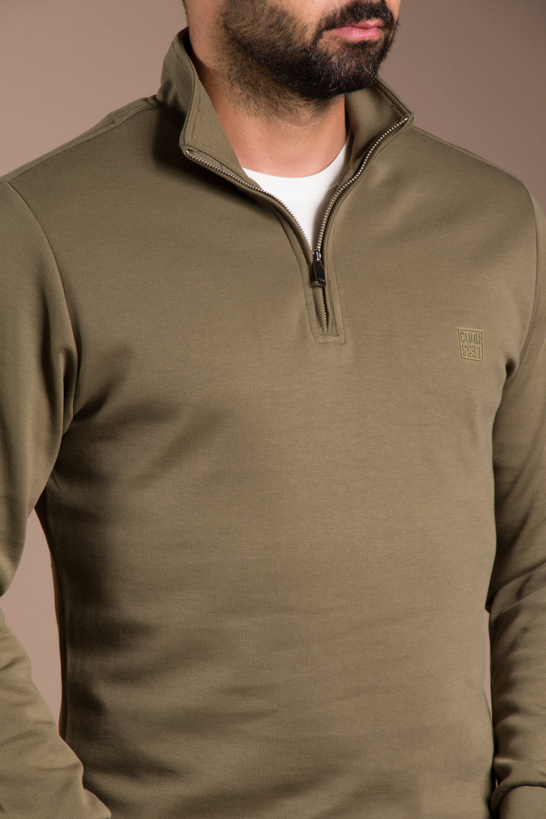 Haki Soft Yarım Fermuarlı Sweatshirt