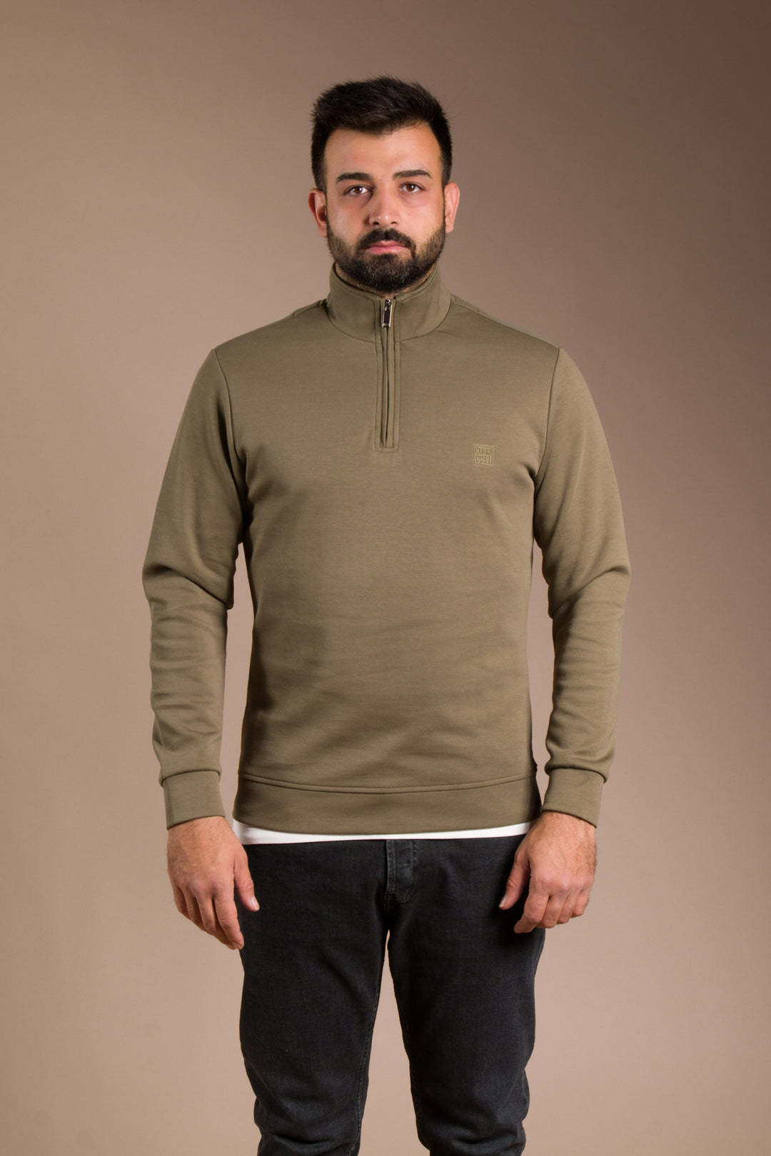 Haki Soft Yarım Fermuarlı Sweatshirt