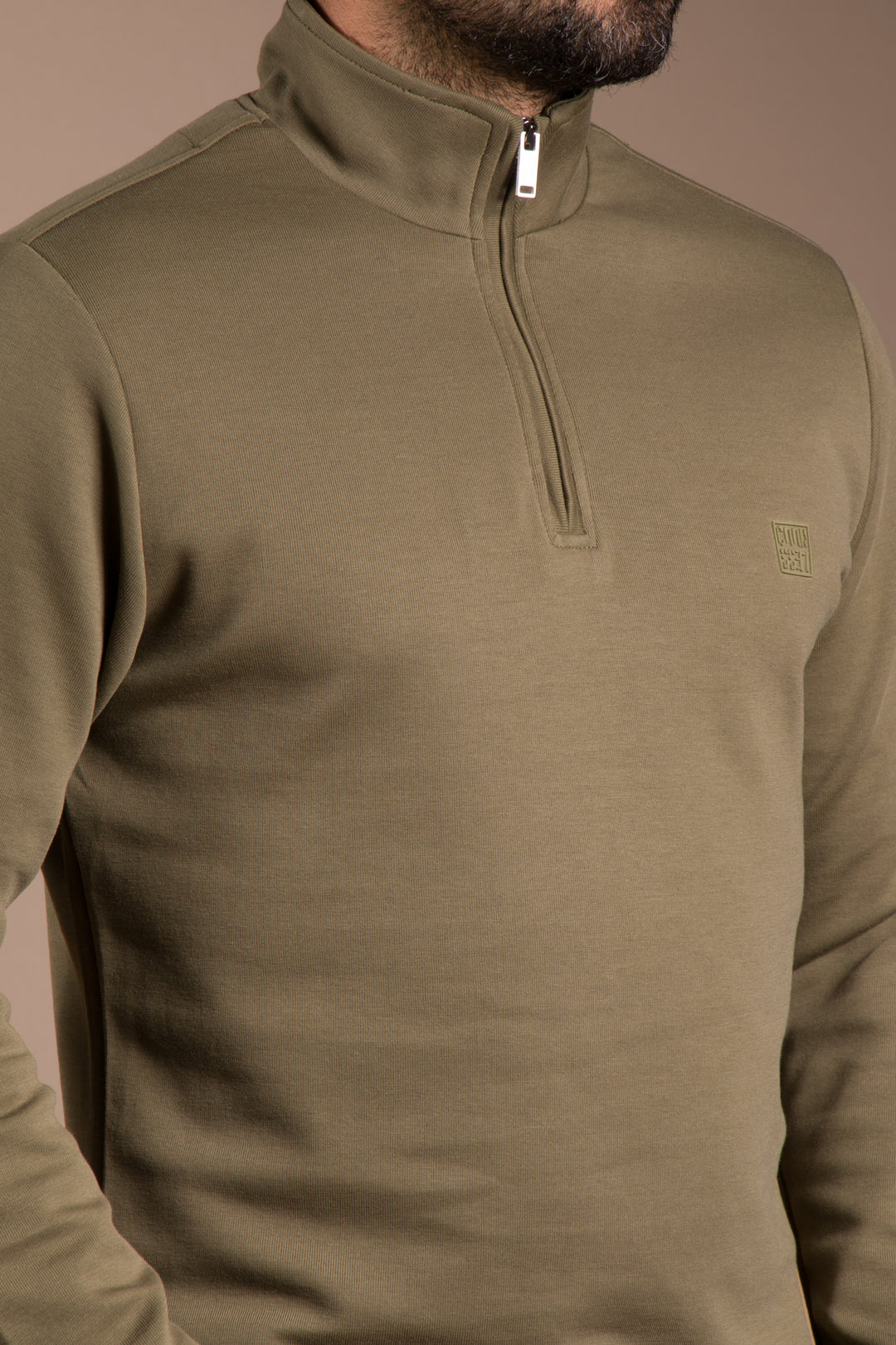 Haki Soft Yarım Fermuarlı Sweatshirt