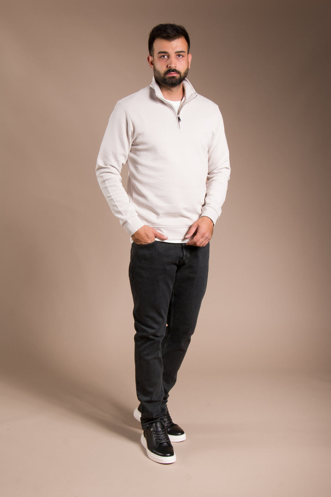 Taş Soft Yarım Fermuarlı Sweatshirt