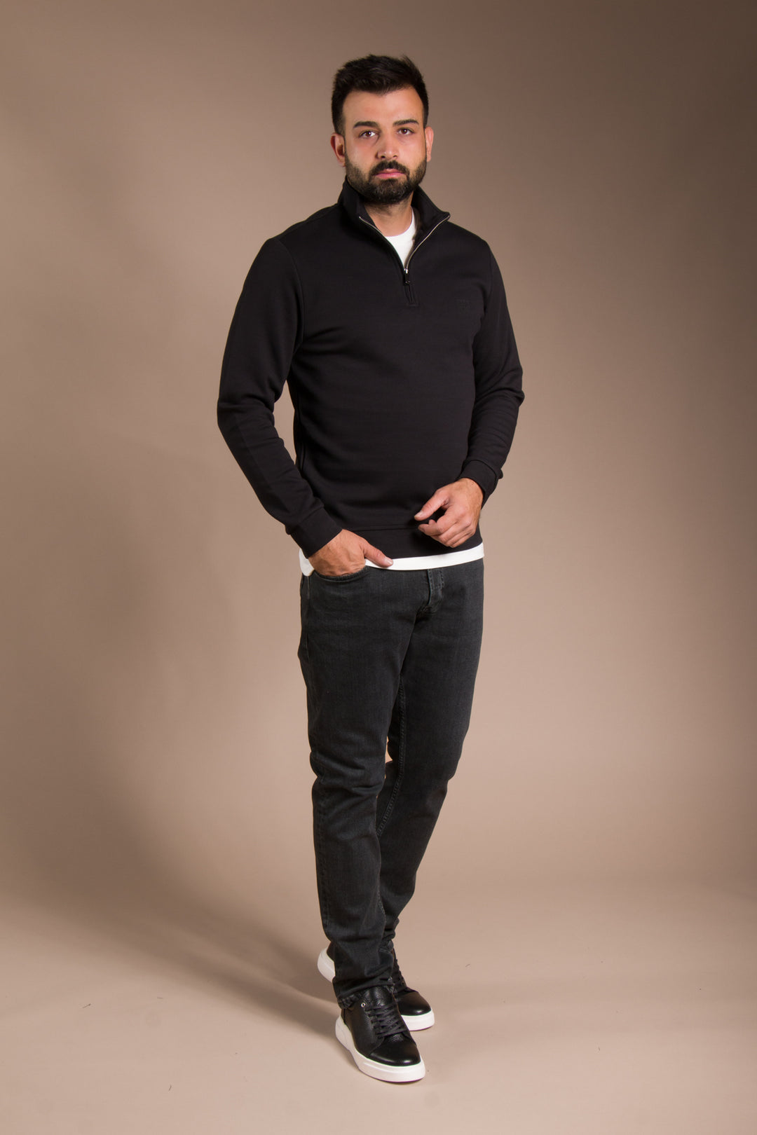 Siyah Soft Yarım Fermuarlı Sweatshirt