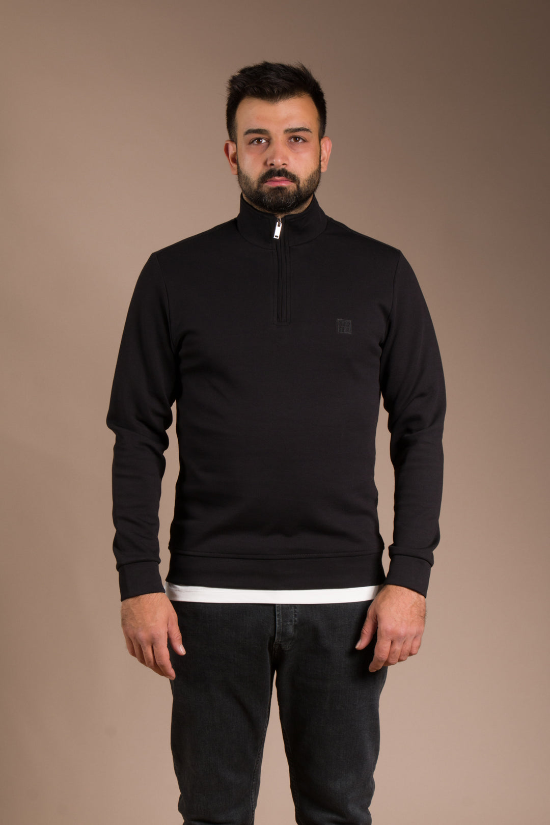 Siyah Soft Yarım Fermuarlı Sweatshirt