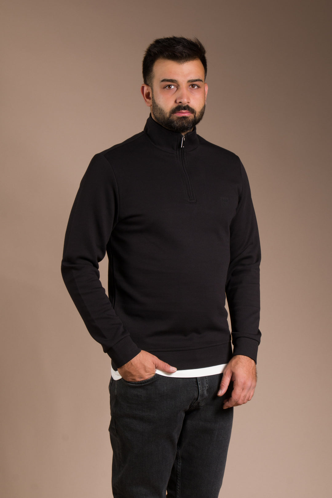 Siyah Soft Yarım Fermuarlı Sweatshirt