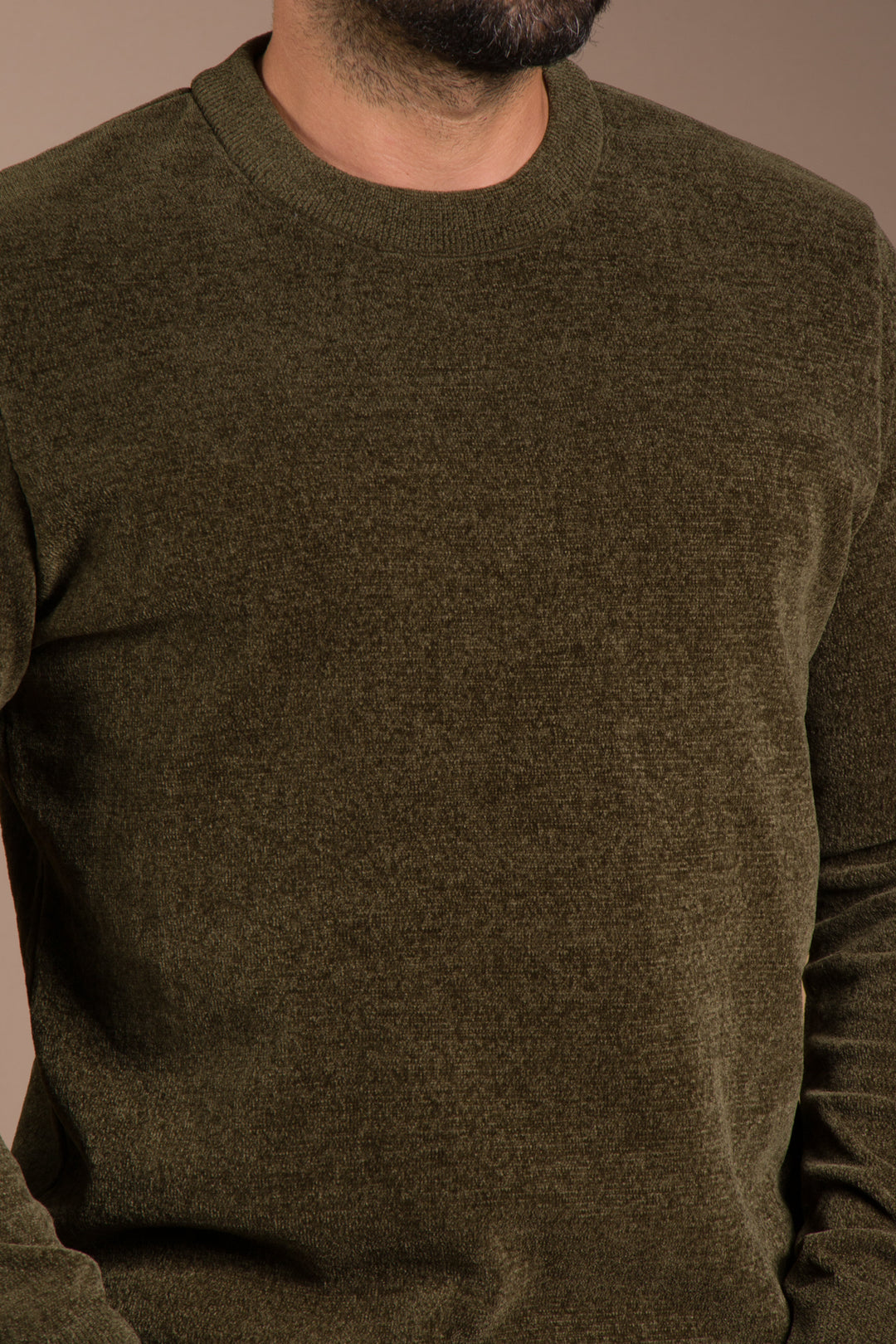Haki Basic Dokulu Şönil Sweatshirt