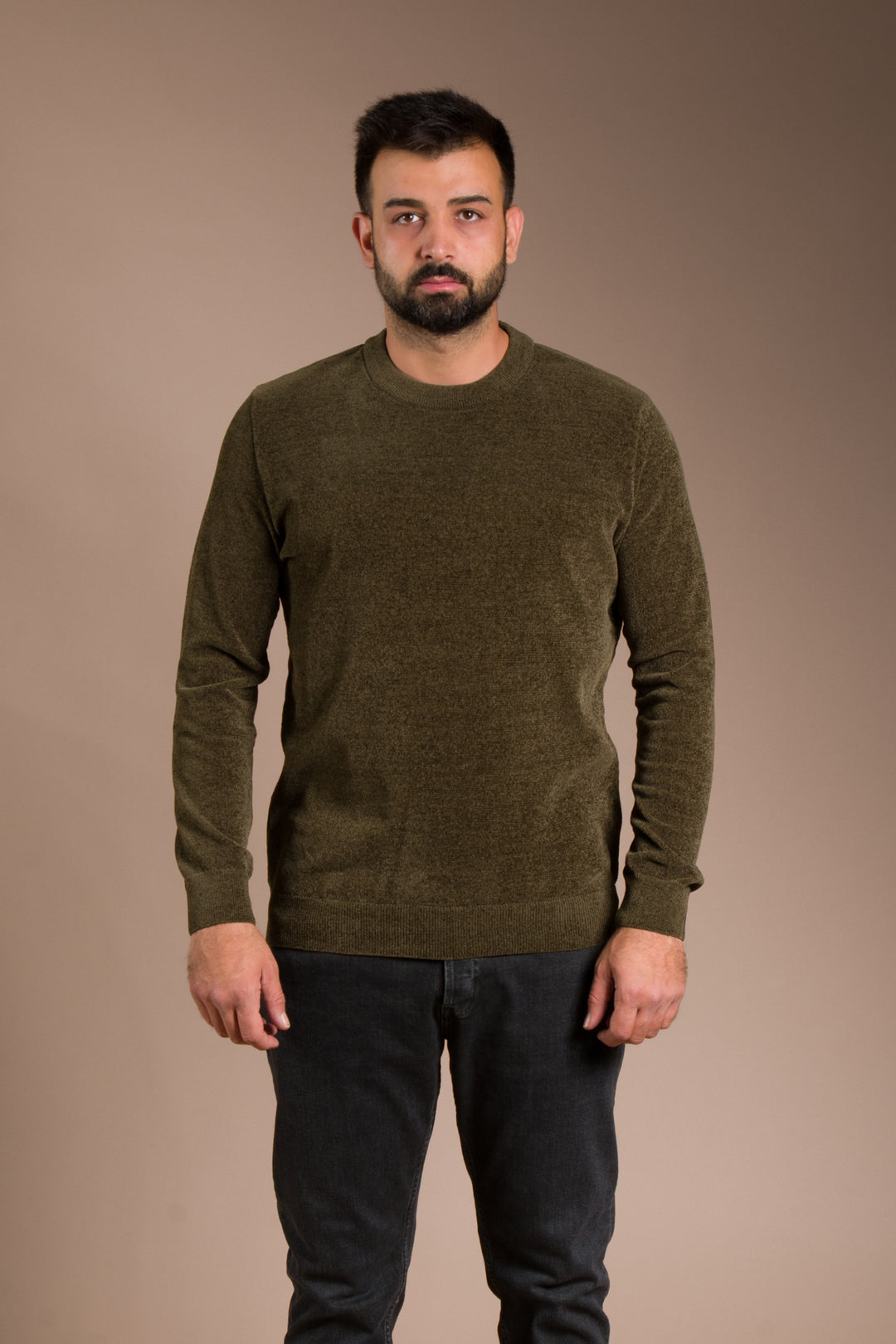 Haki Basic Dokulu Şönil Sweatshirt