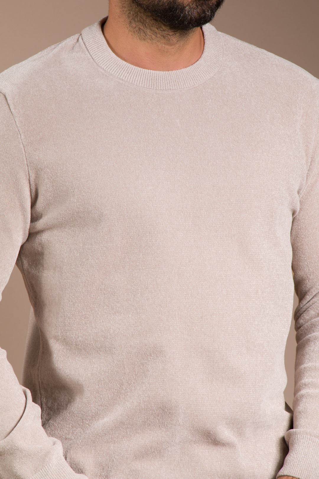 Bej Basic Dokulu Şönil Sweatshirt