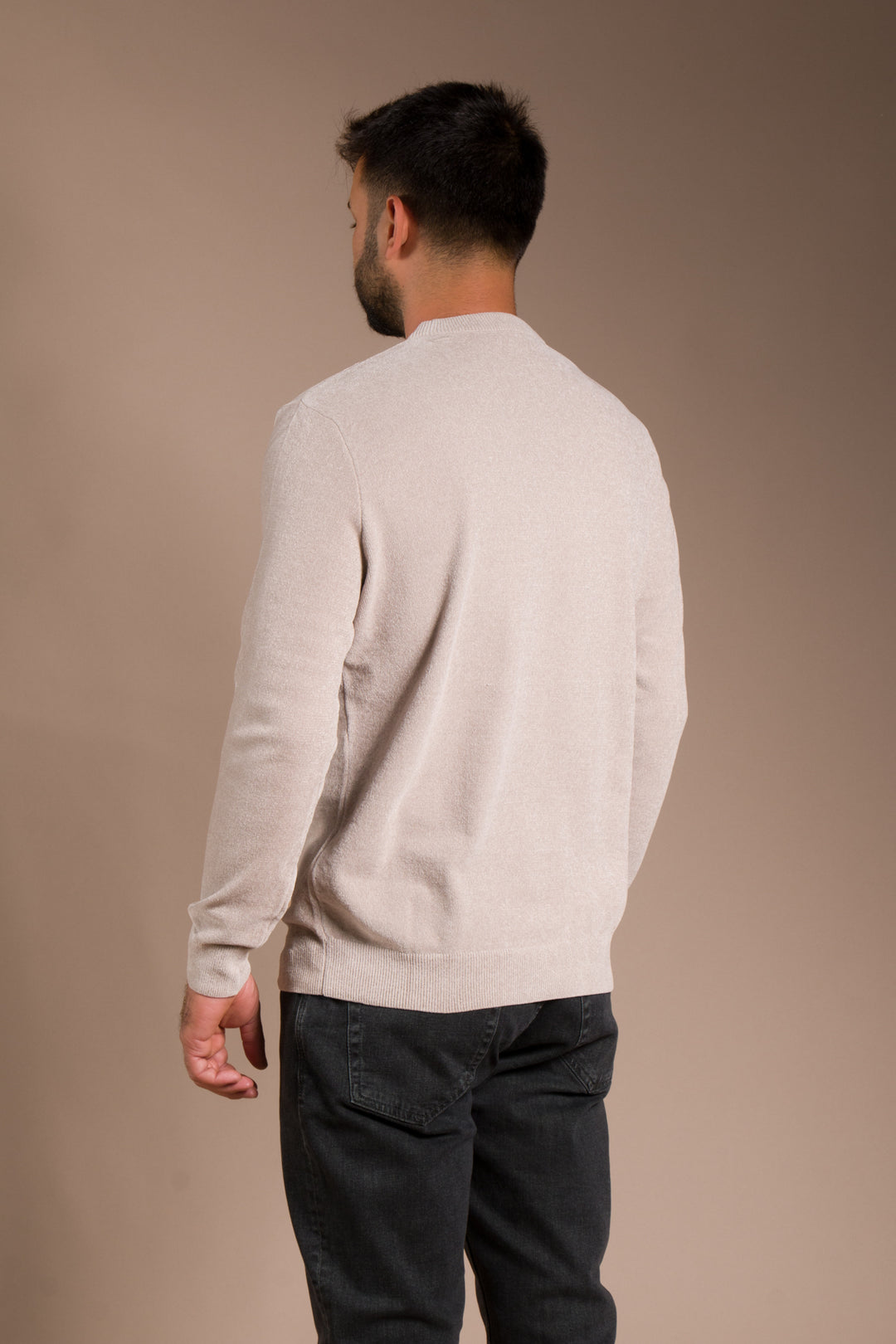 Bej Basic Dokulu Şönil Sweatshirt