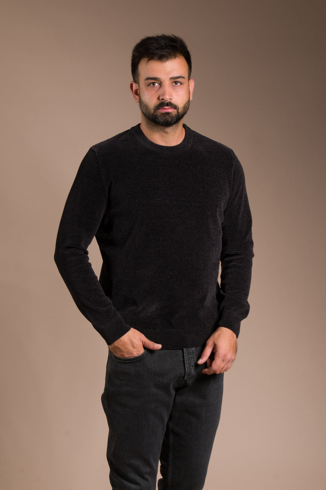 Siyah Basic Dokulu Şönil Sweatshirt