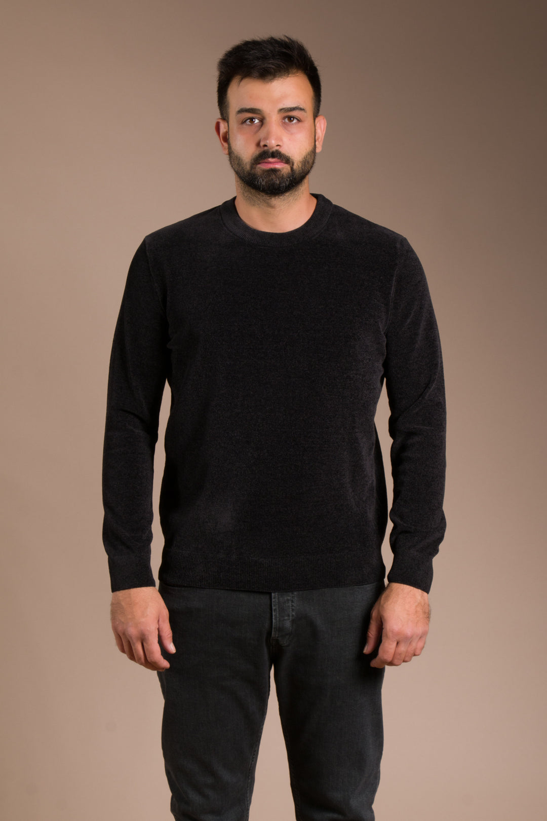 Siyah Basic Dokulu Şönil Sweatshirt