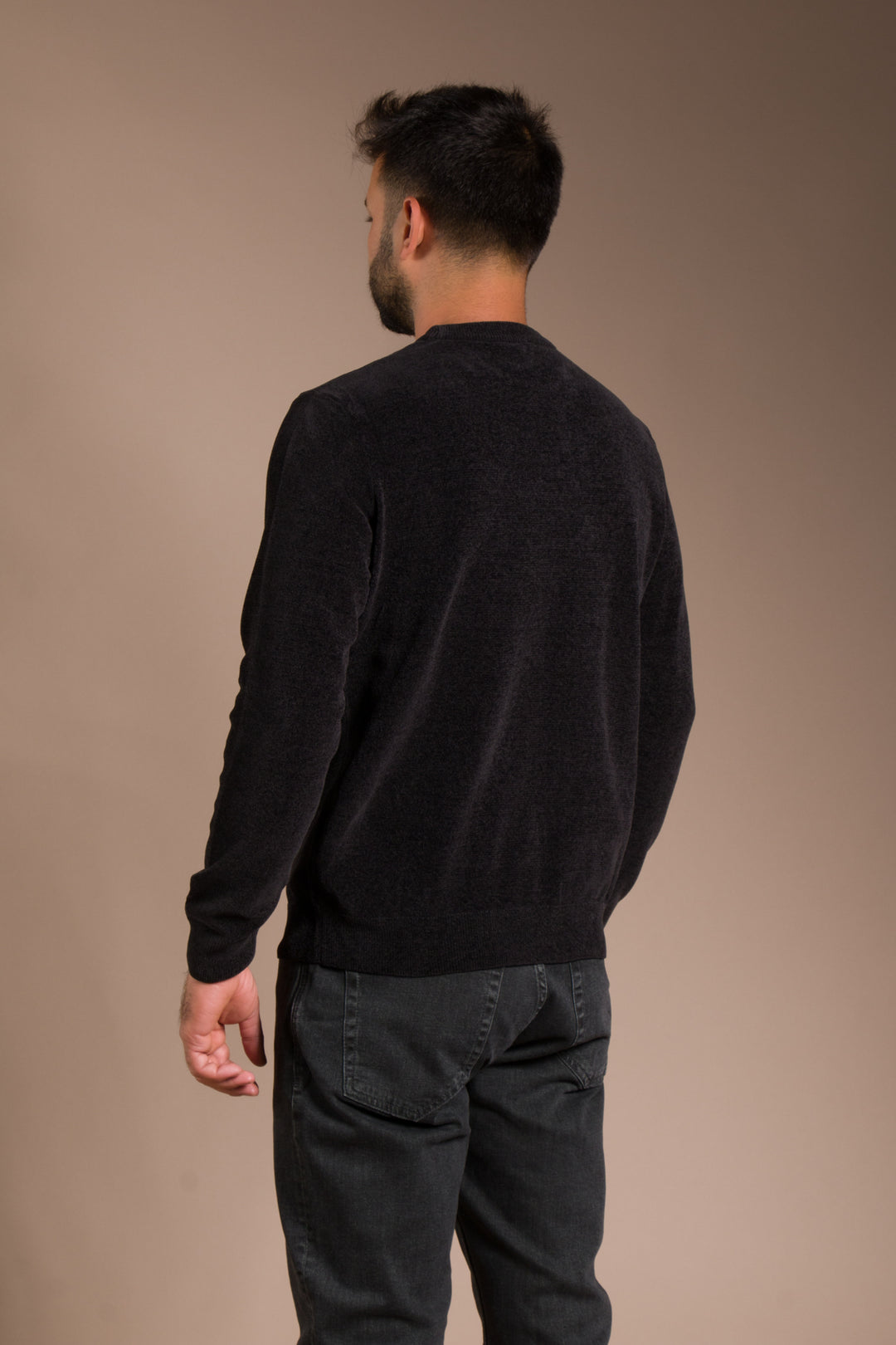 Siyah Basic Dokulu Şönil Sweatshirt