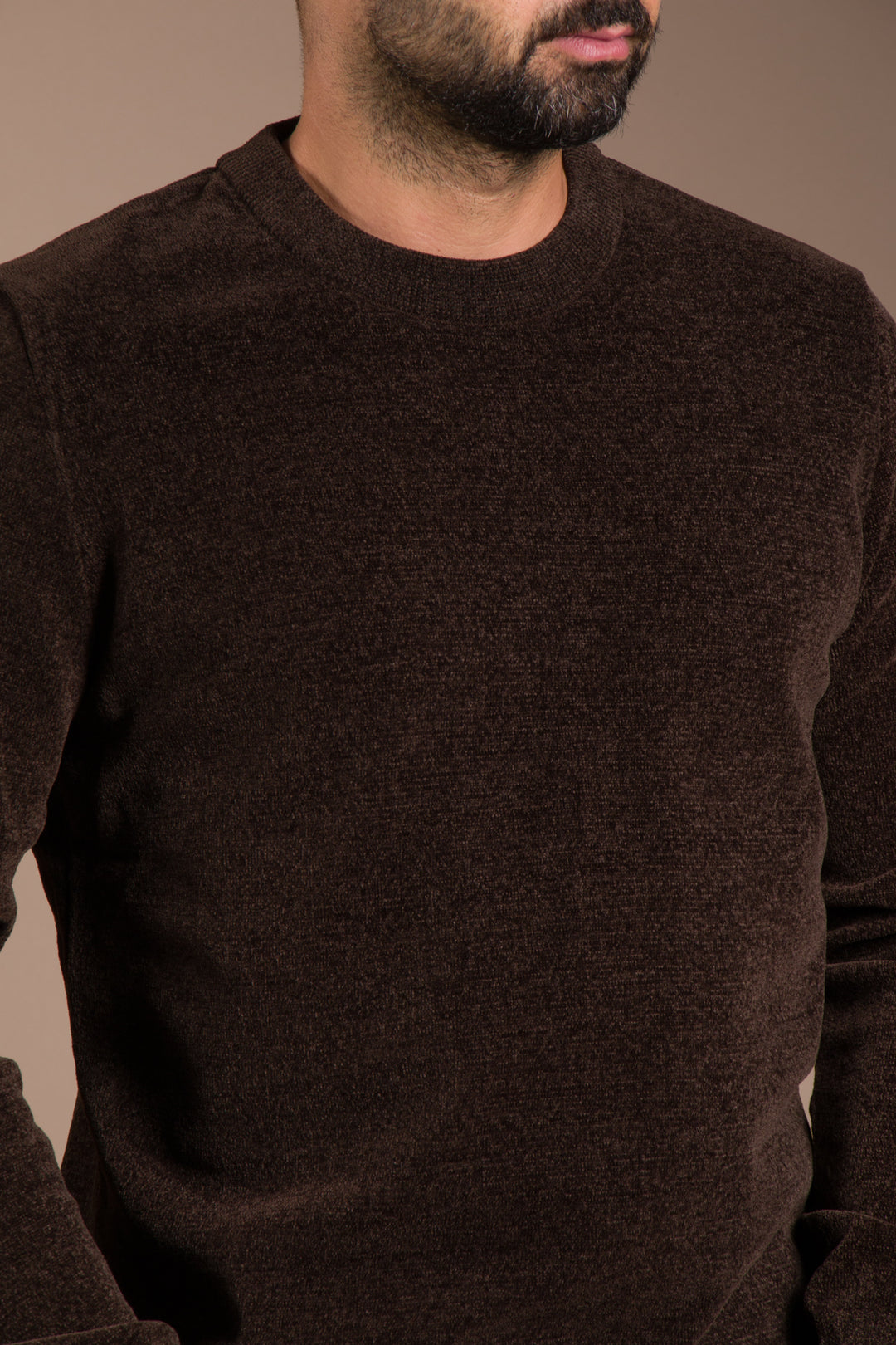 Kahve Basic Dokulu Şönil Sweatshirt