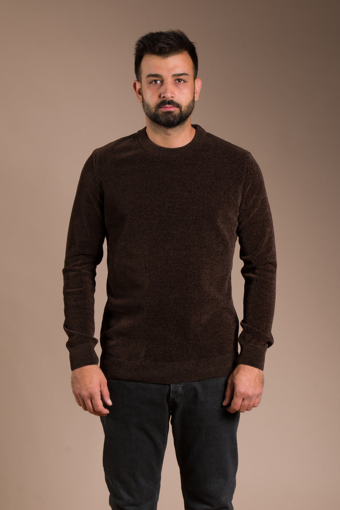 Kahve Basic Dokulu Şönil Sweatshirt