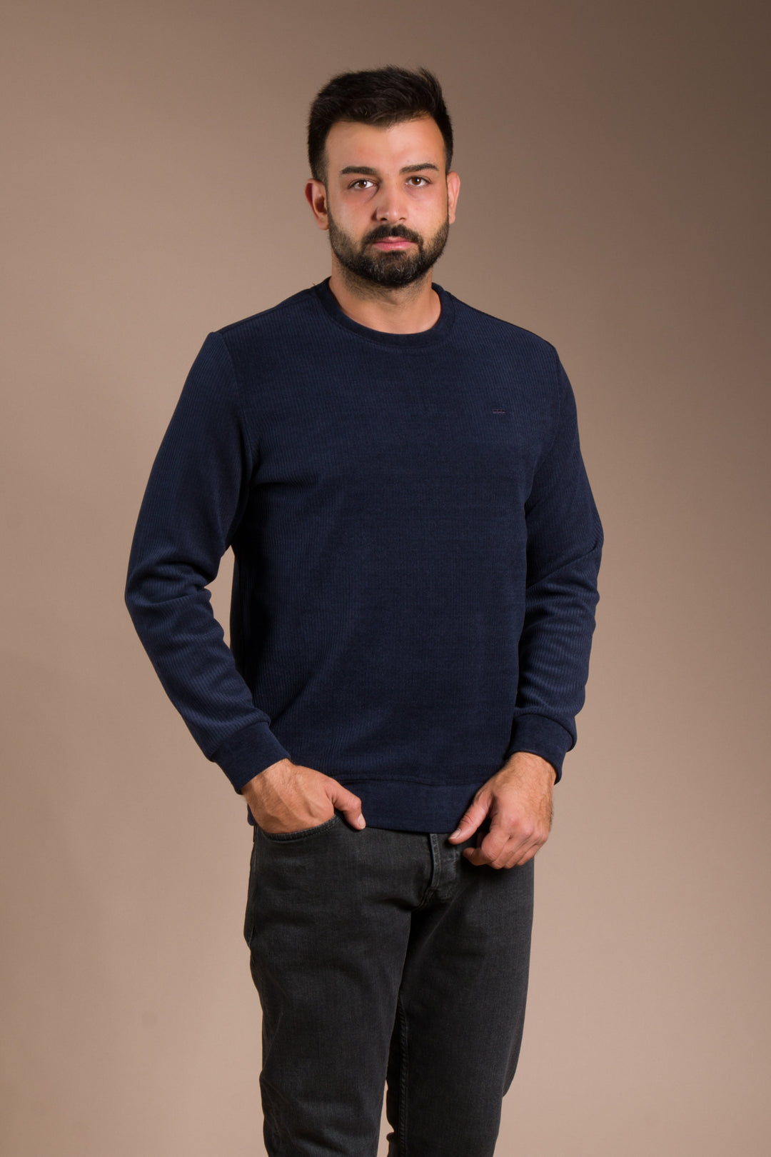 Lacivert Basic Kadife Sweatshirt