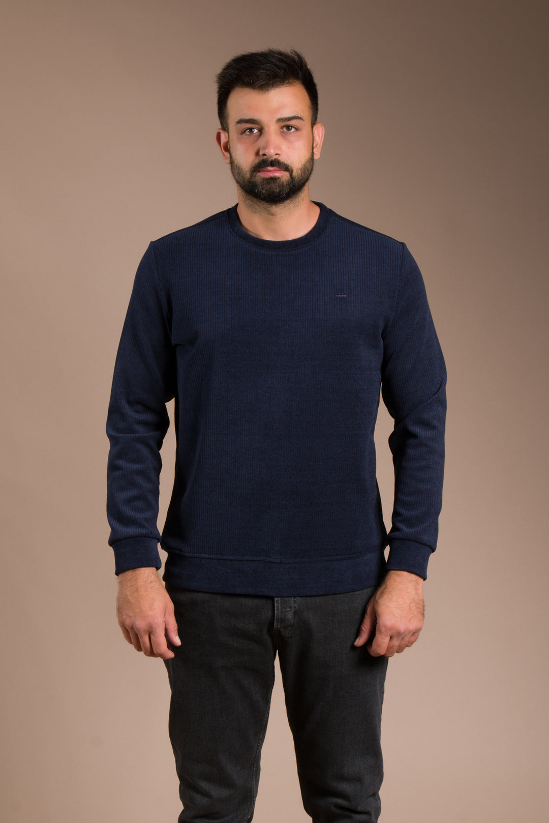 Lacivert Basic Kadife Sweatshirt