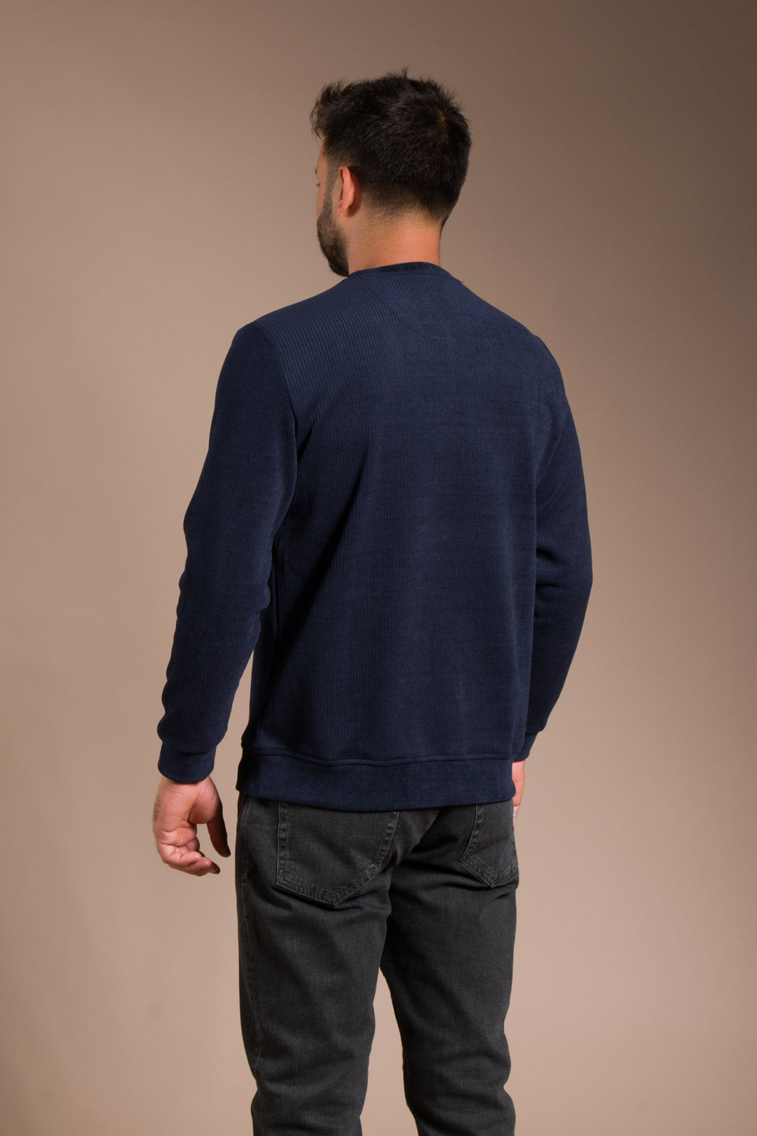 Lacivert Basic Kadife Sweatshirt