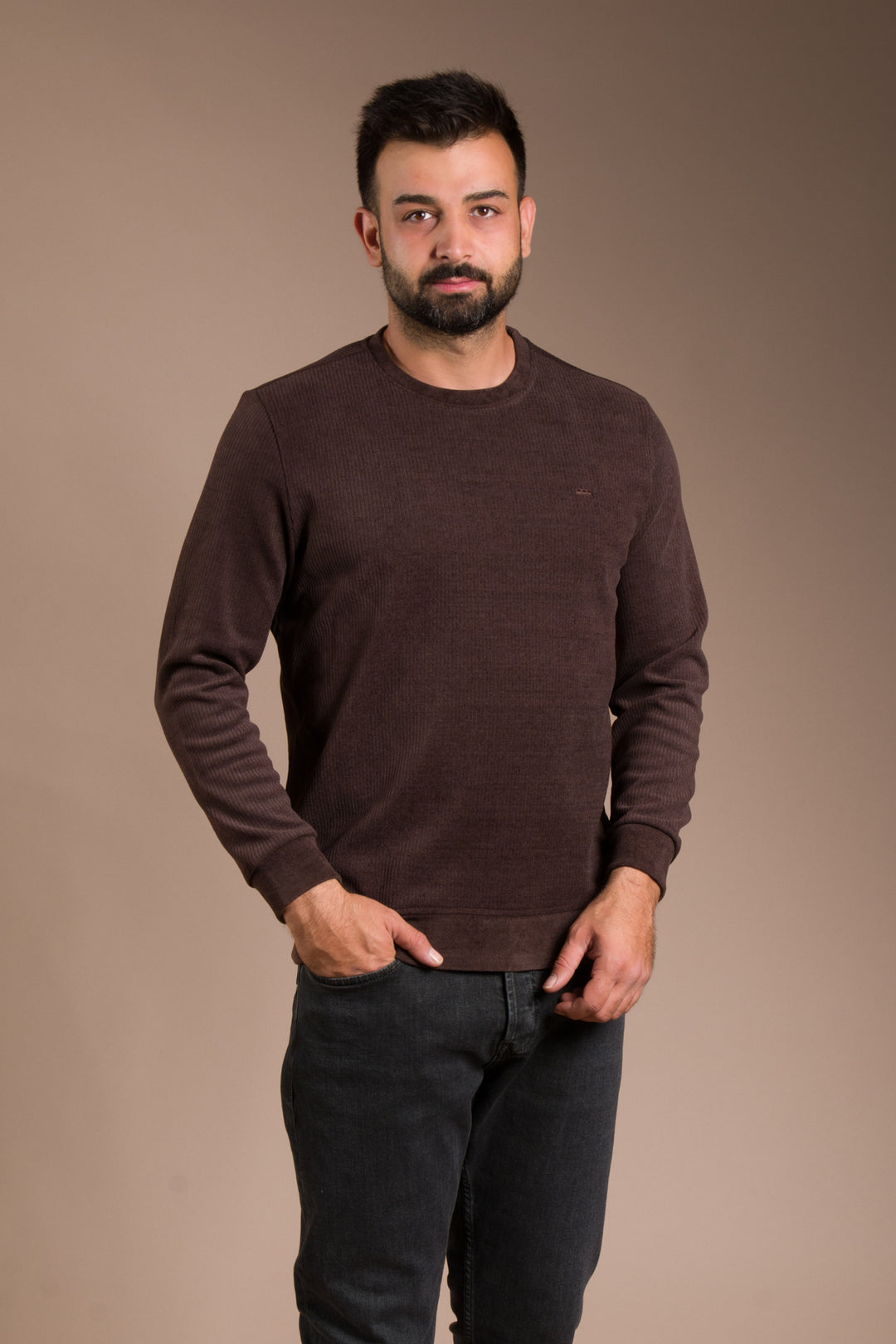Kahve Basic Kadife Sweatshirt