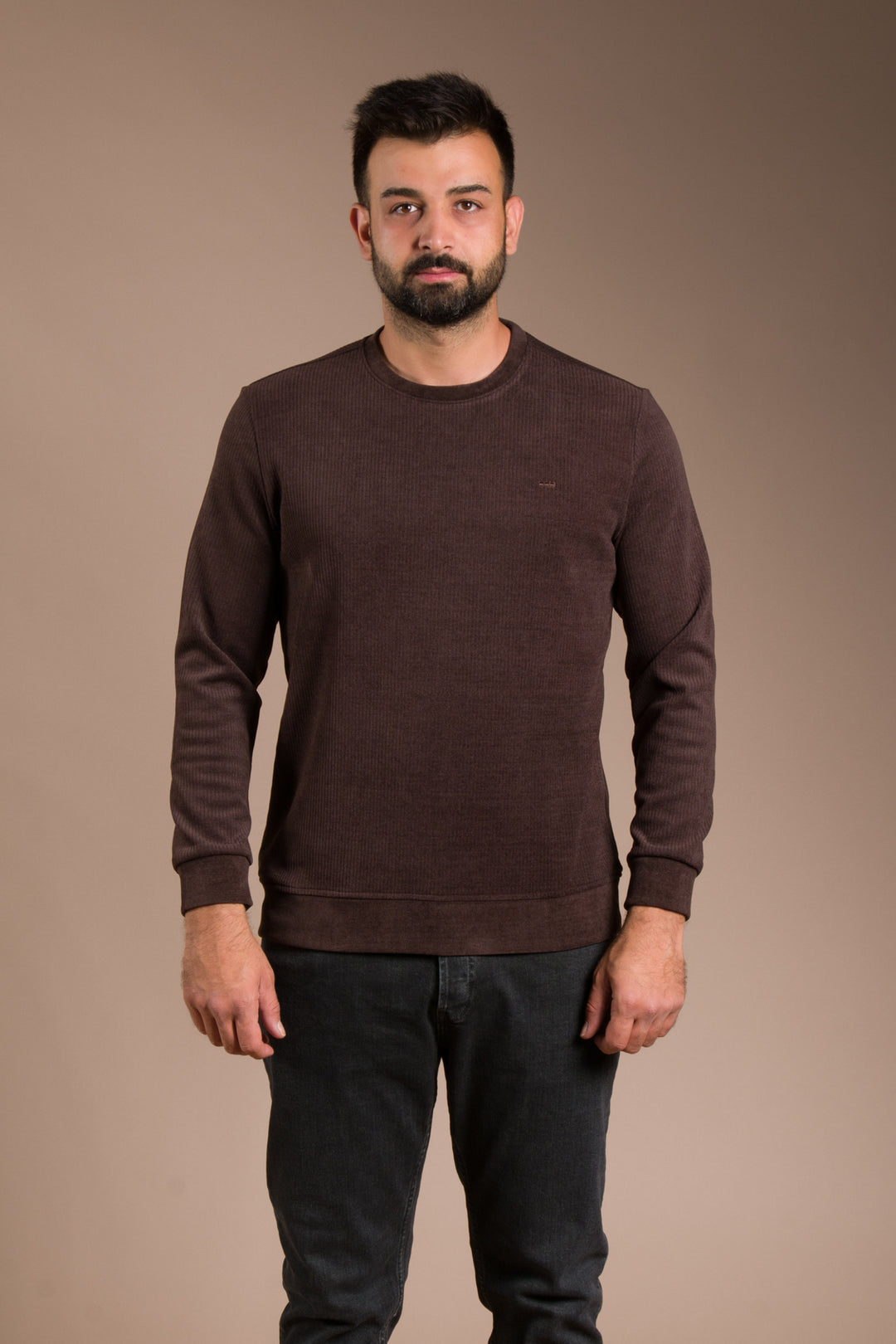 Kahve Basic Kadife Sweatshirt