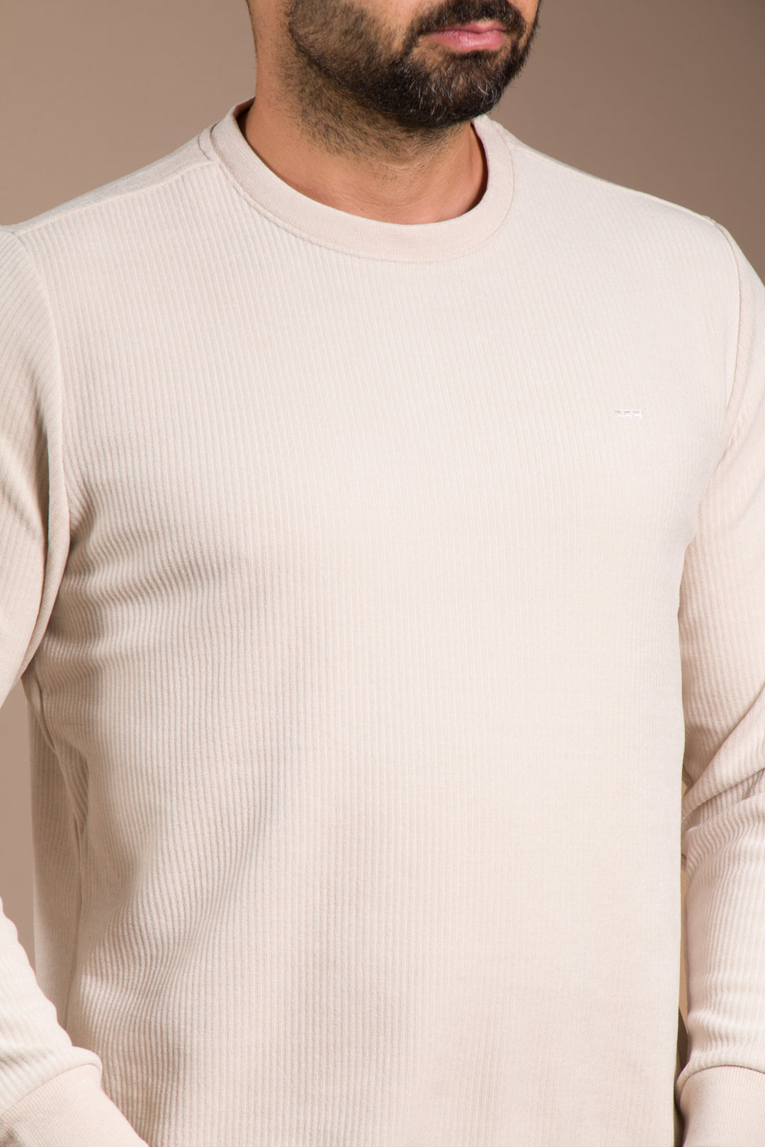 Bej Basic Kadife Sweatshirt