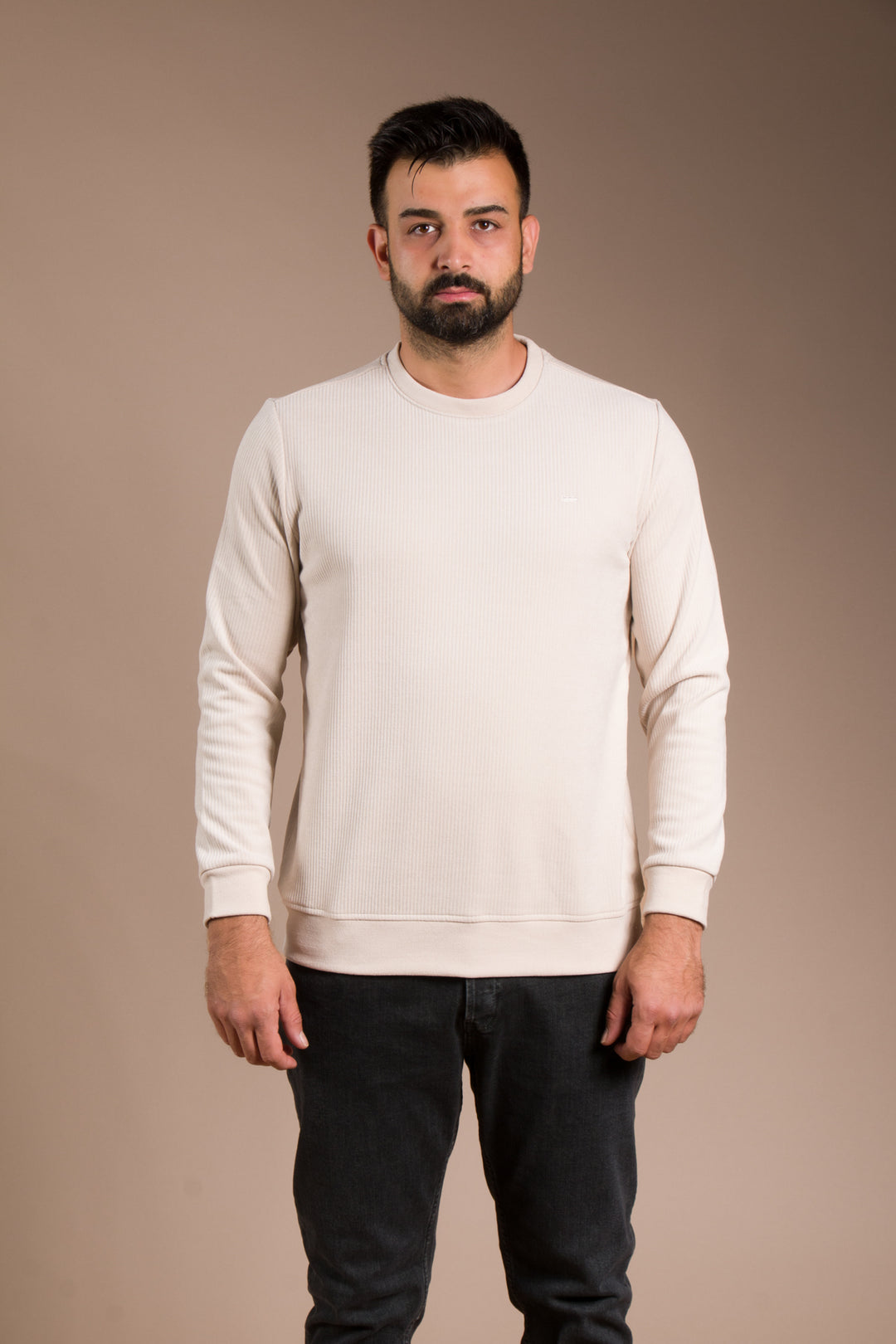 Bej Basic Kadife Sweatshirt