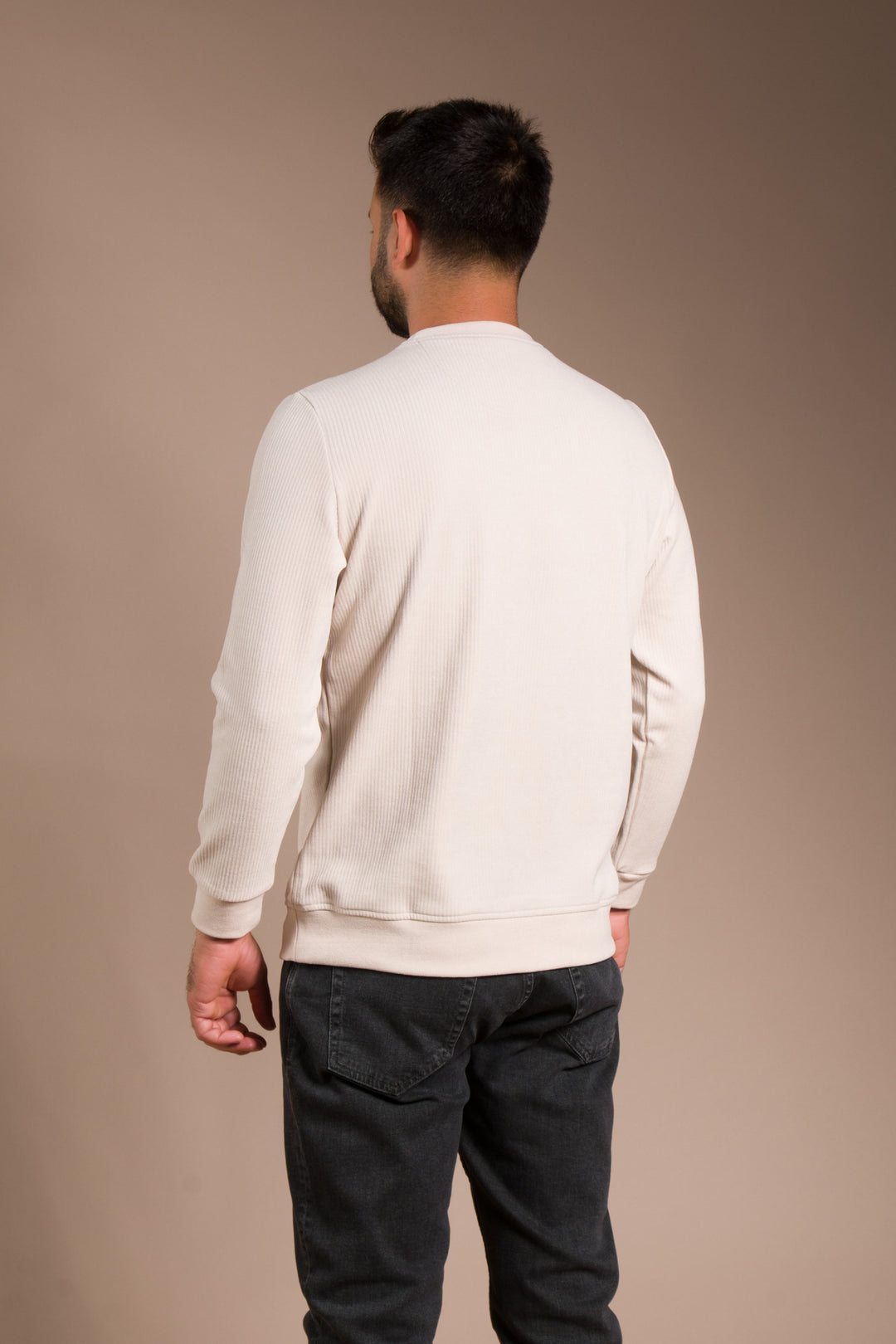 Bej Basic Kadife Sweatshirt