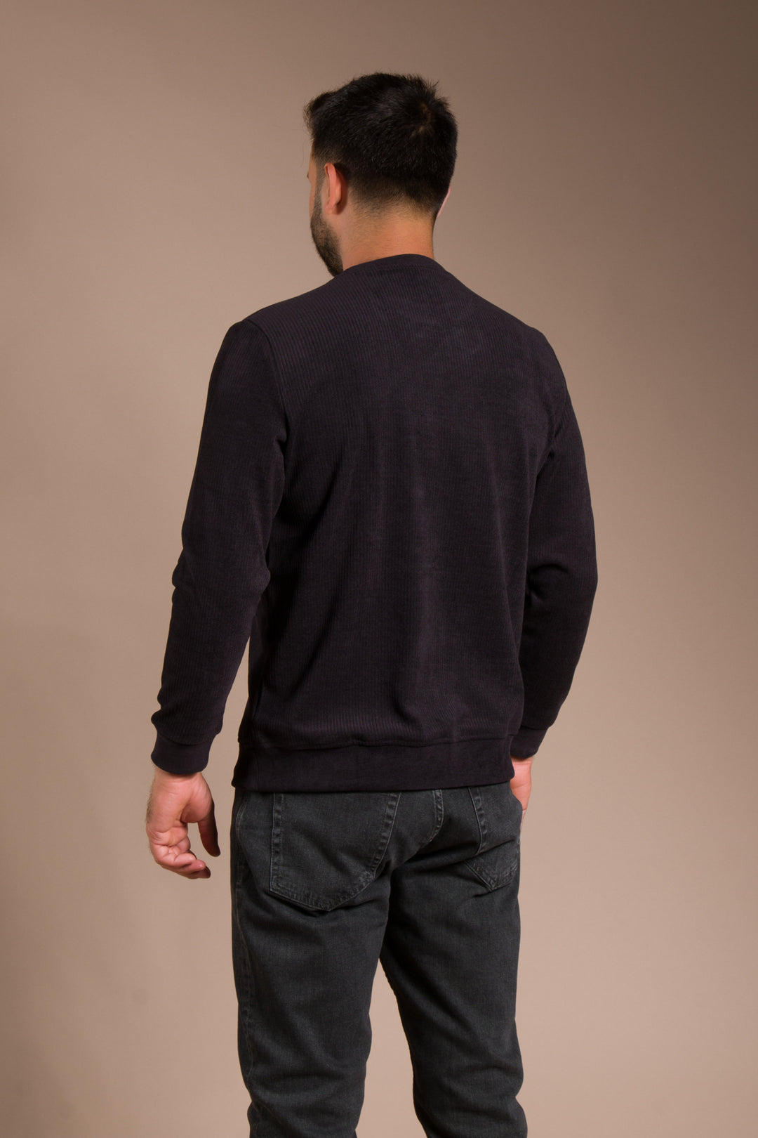 Siyah Basic Kadife Sweatshirt