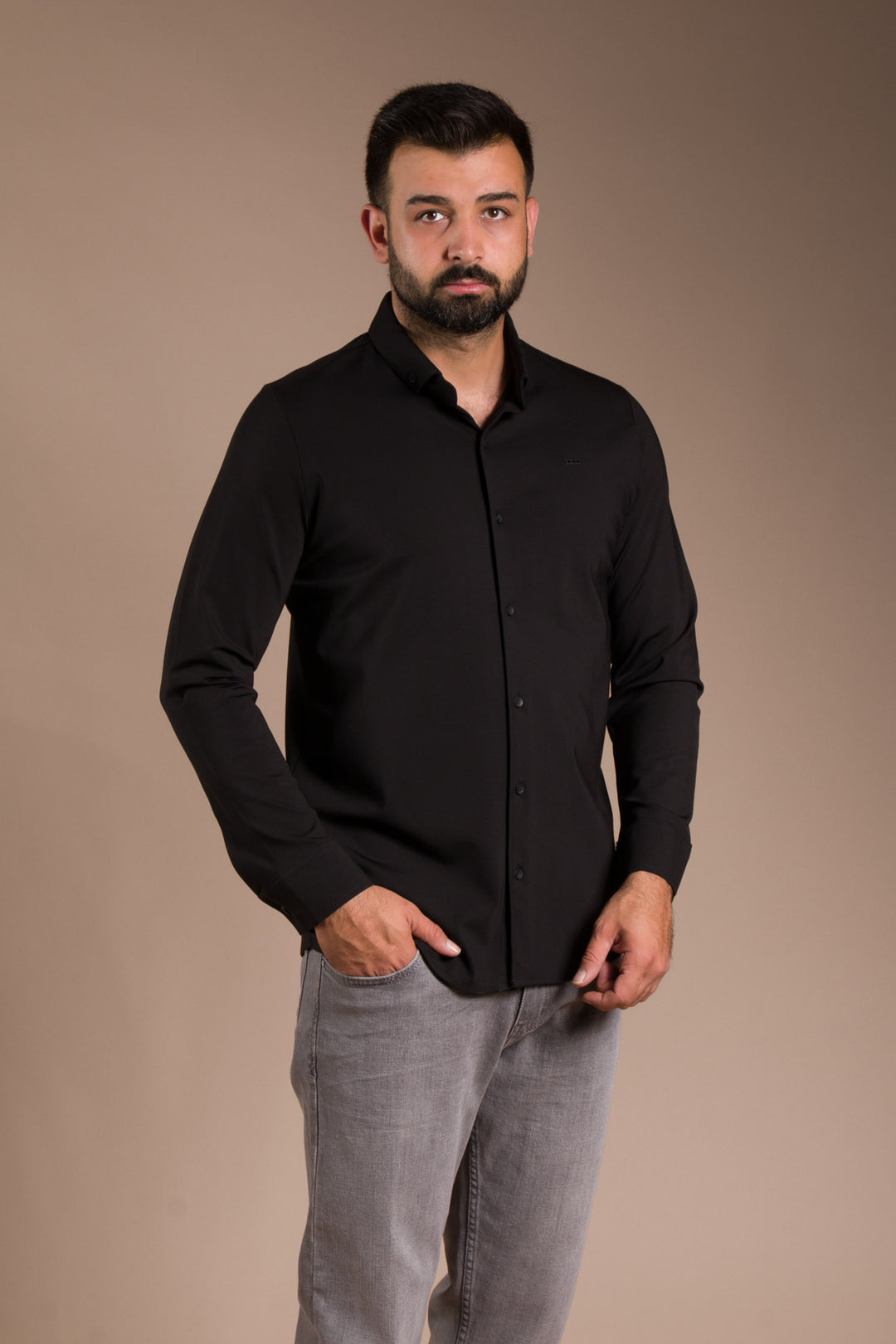 Siyah Soft Basic Uzun Kol Gömlek