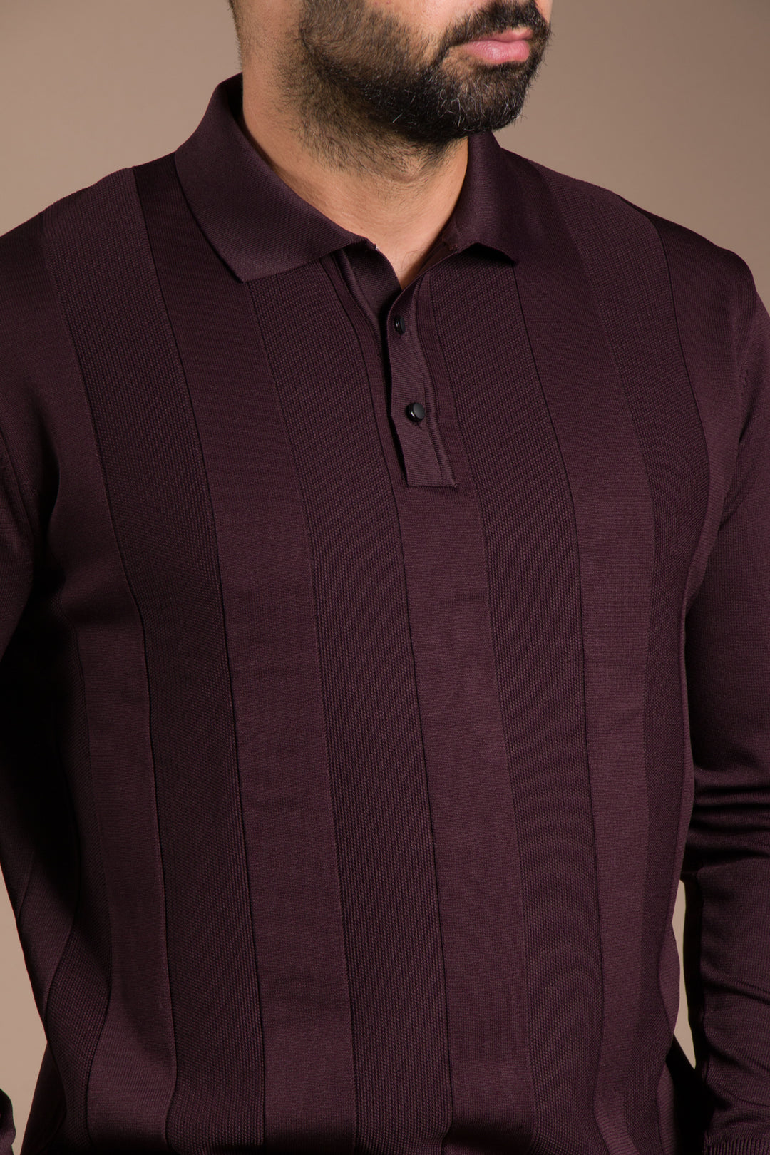 Bordo Desenli Polo Yaka Triko Kazak