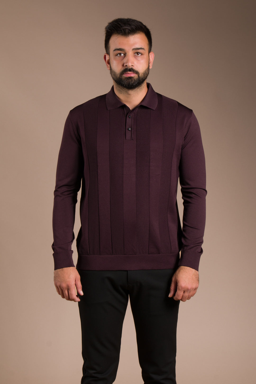Bordo Desenli Polo Yaka Triko Kazak