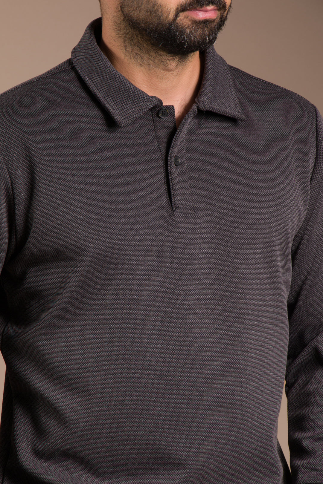 Siyah Dokulu Polo Yaka Sweatshirt