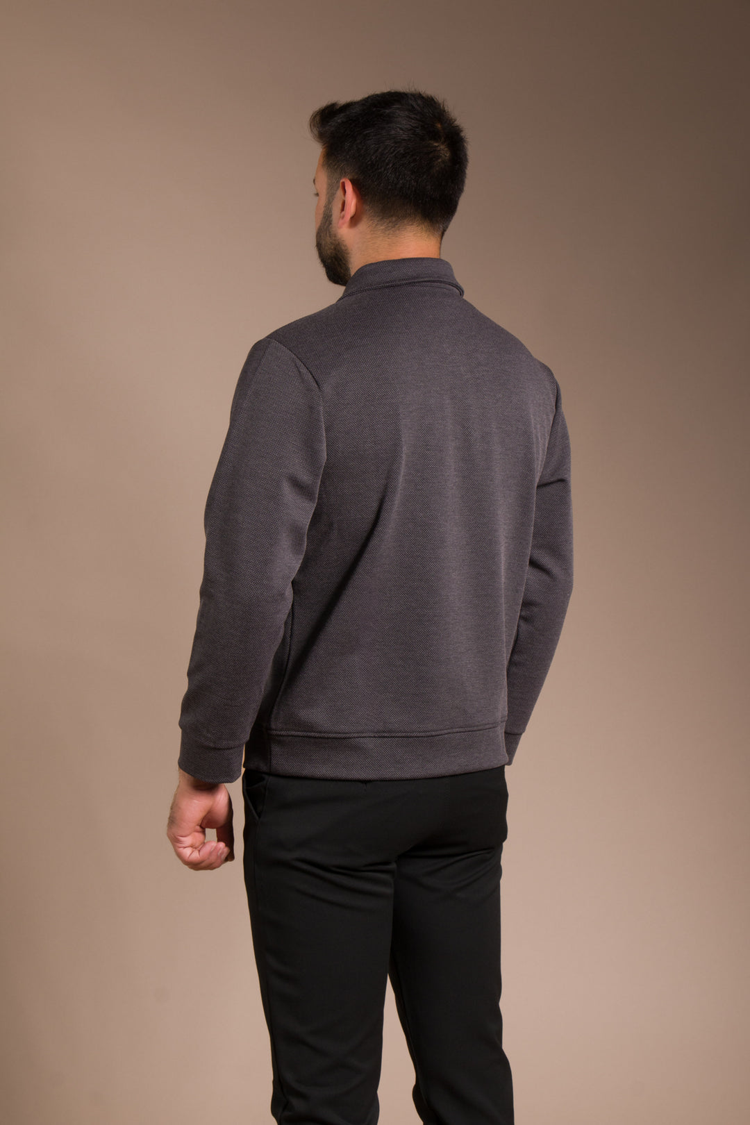 Siyah Dokulu Polo Yaka Sweatshirt